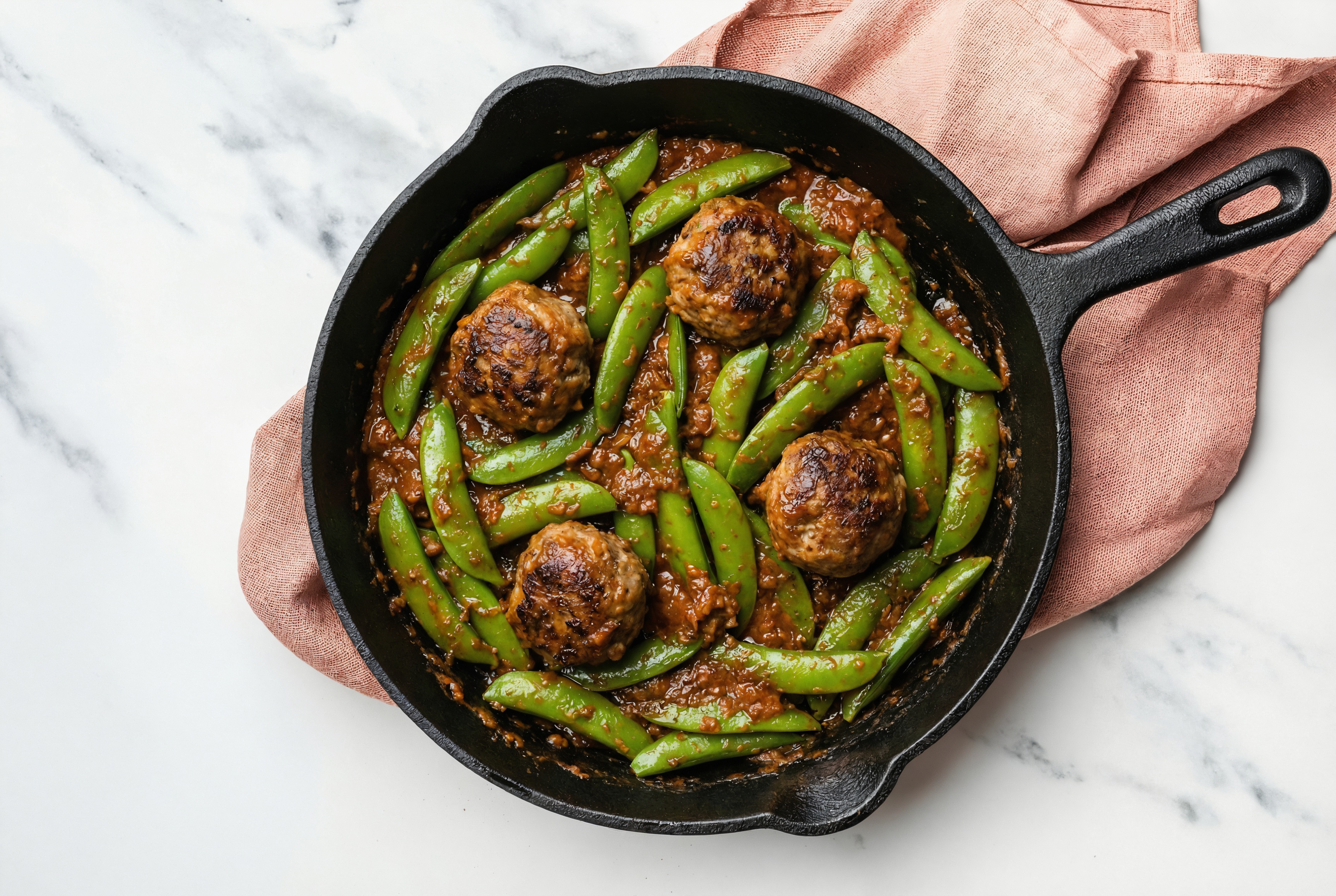 Spicy Vindaloo Meatball Stir-Fry with Snap Peas