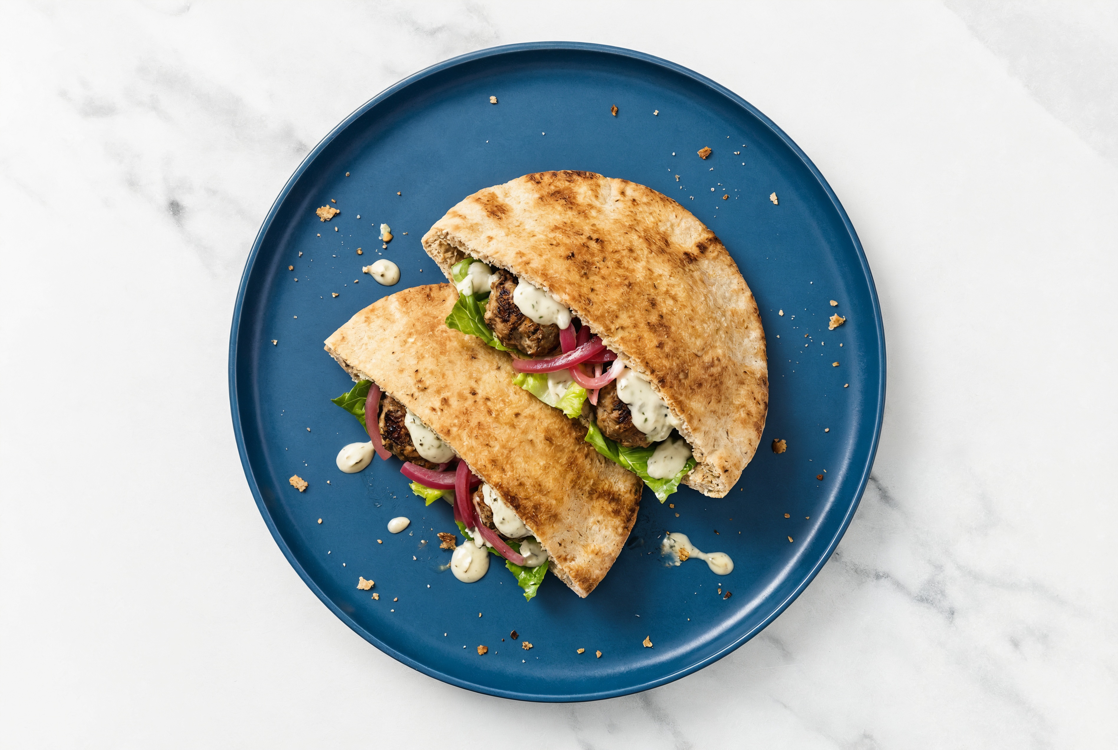 Garlicky Bison Kofta Whole Grain Pita Pockets