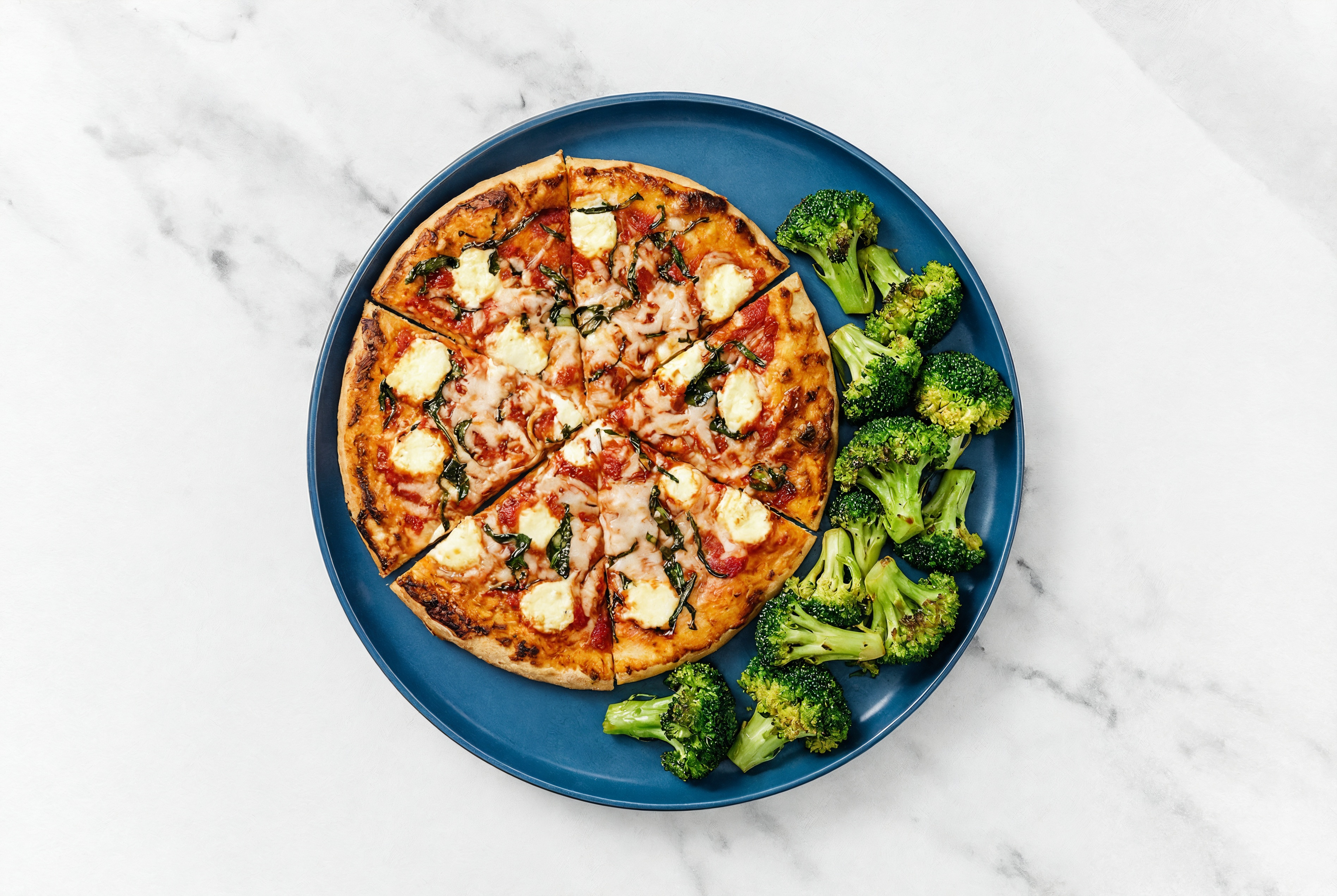 Margherita Pizza + Steamed Organic Broccoli