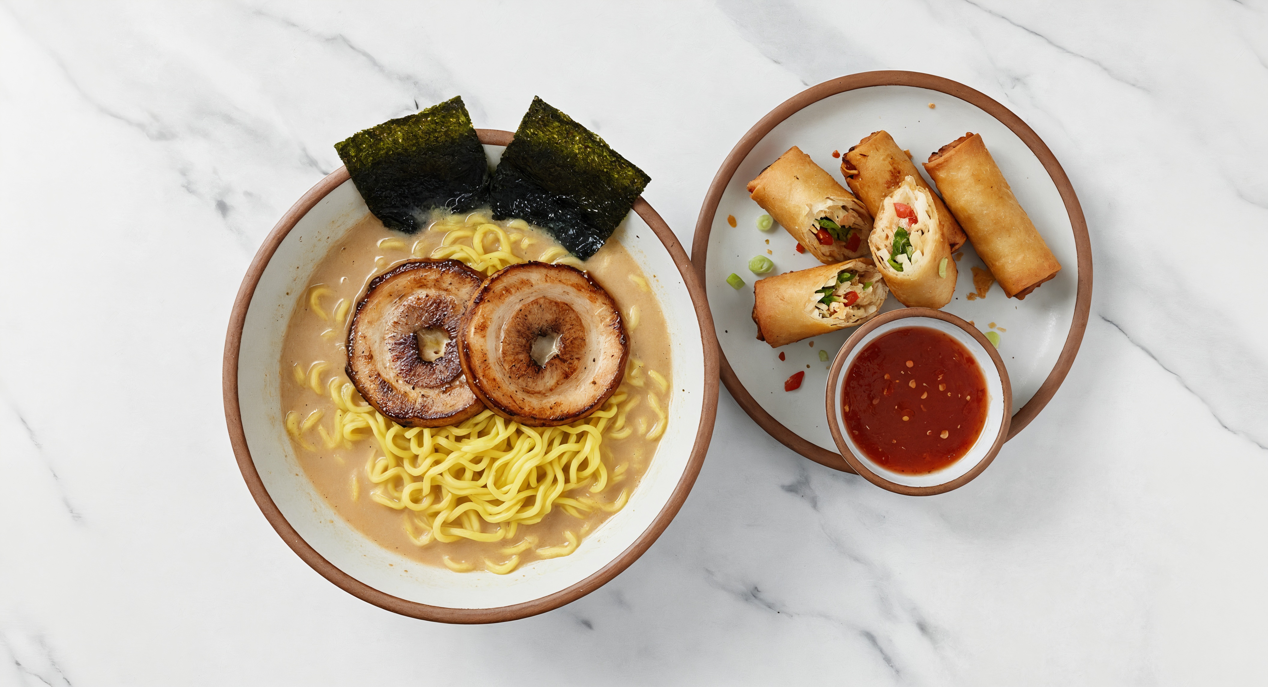 Better Than Take-Out Ramen Tonkotsu + Crispy Chicken Eggrolls