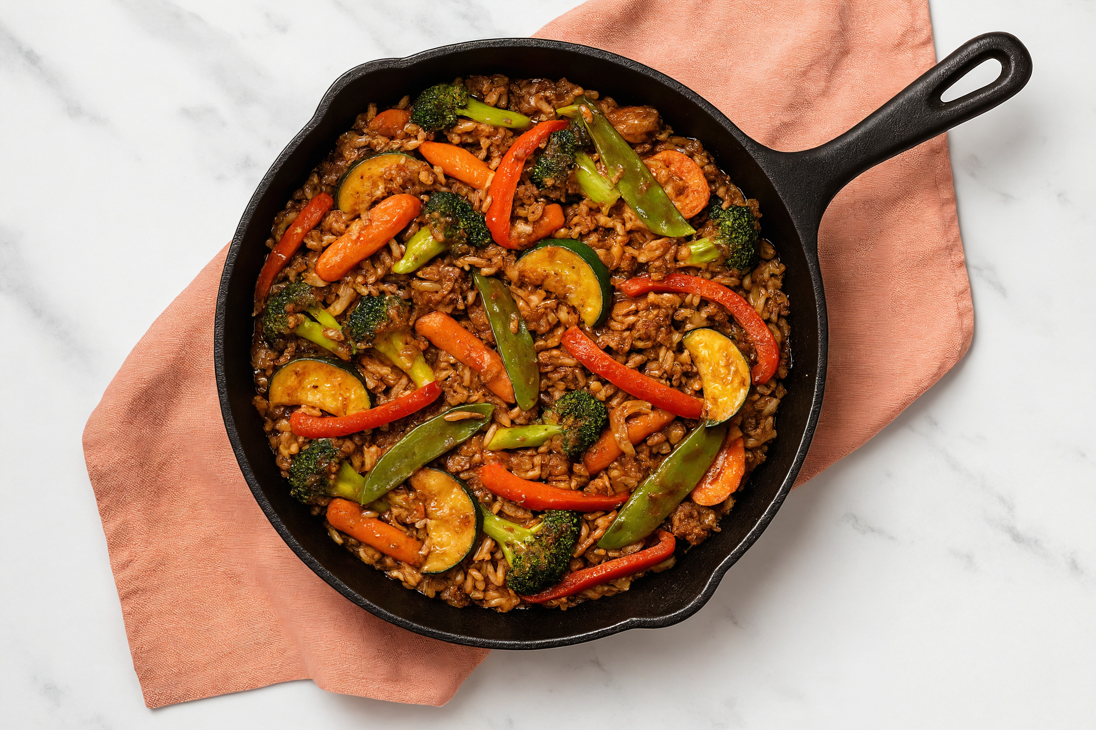 Sesame Ginger Veggie + Ground Bison Stir-Fry with Brown Rice