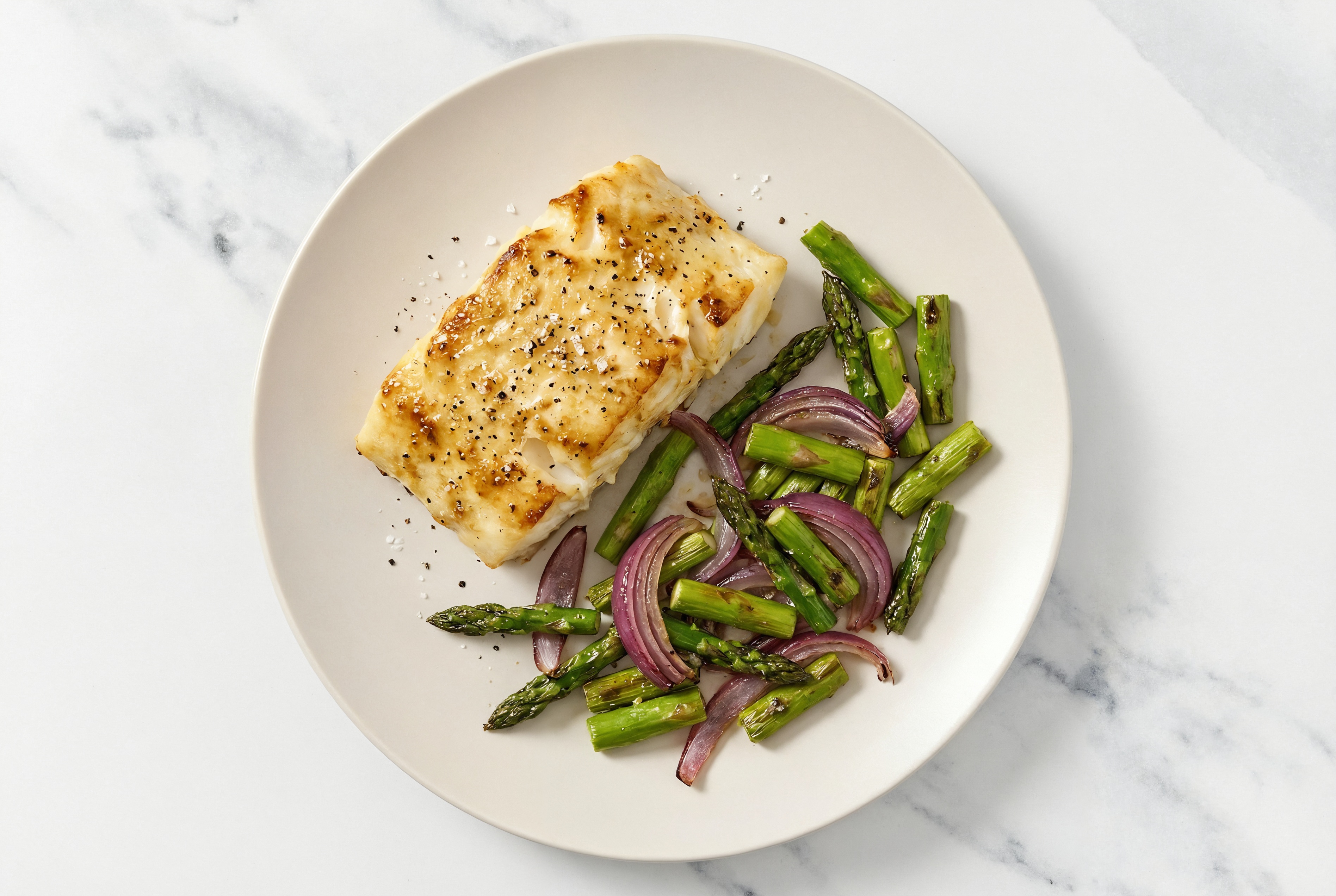 Honey Mustard Halibut + Asparagus Sheet-Pan Bake