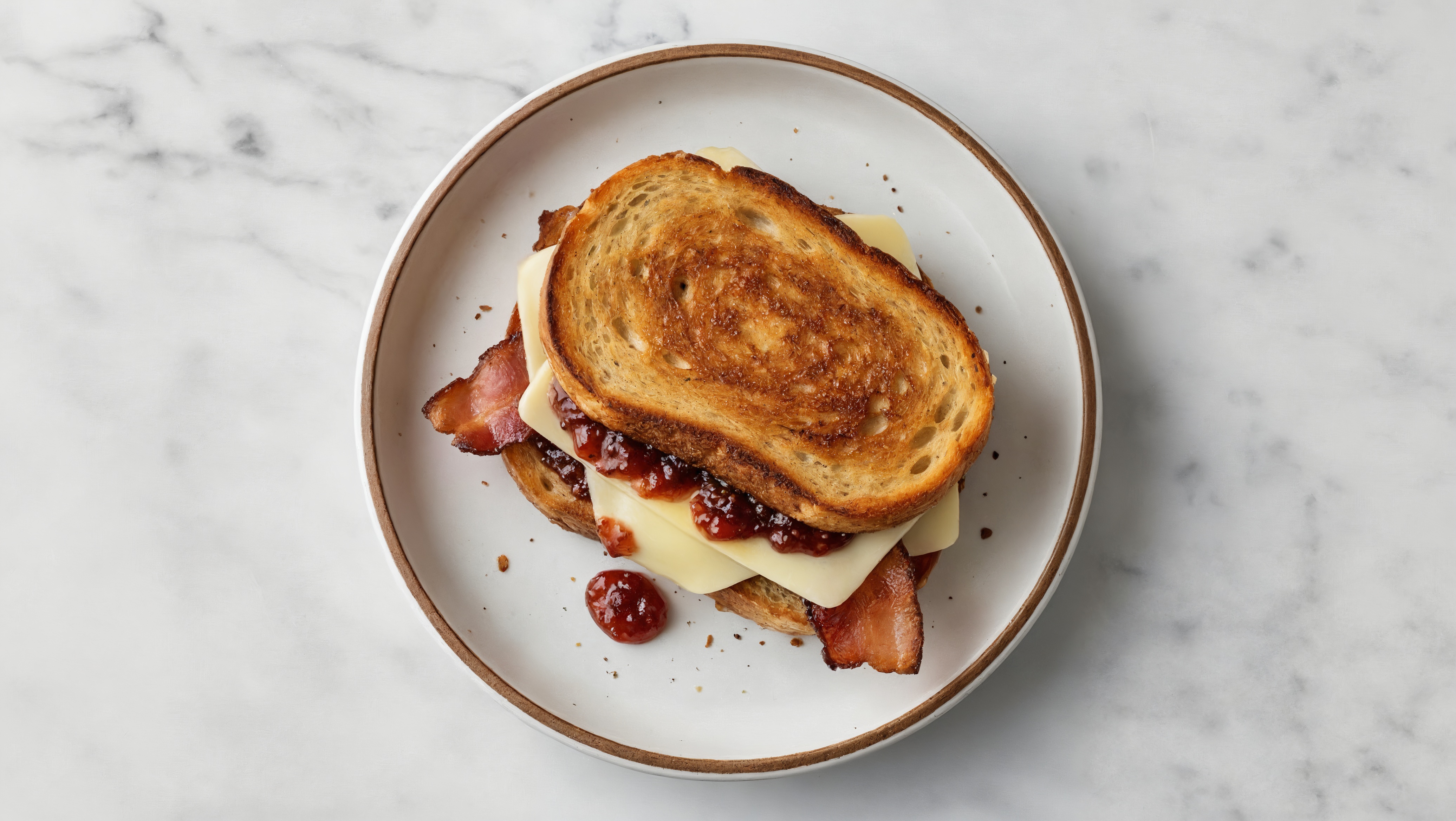 Applewood Smoked Pork Bacon, Havarti + Strawberry Jam Sourdough Grilled Cheese