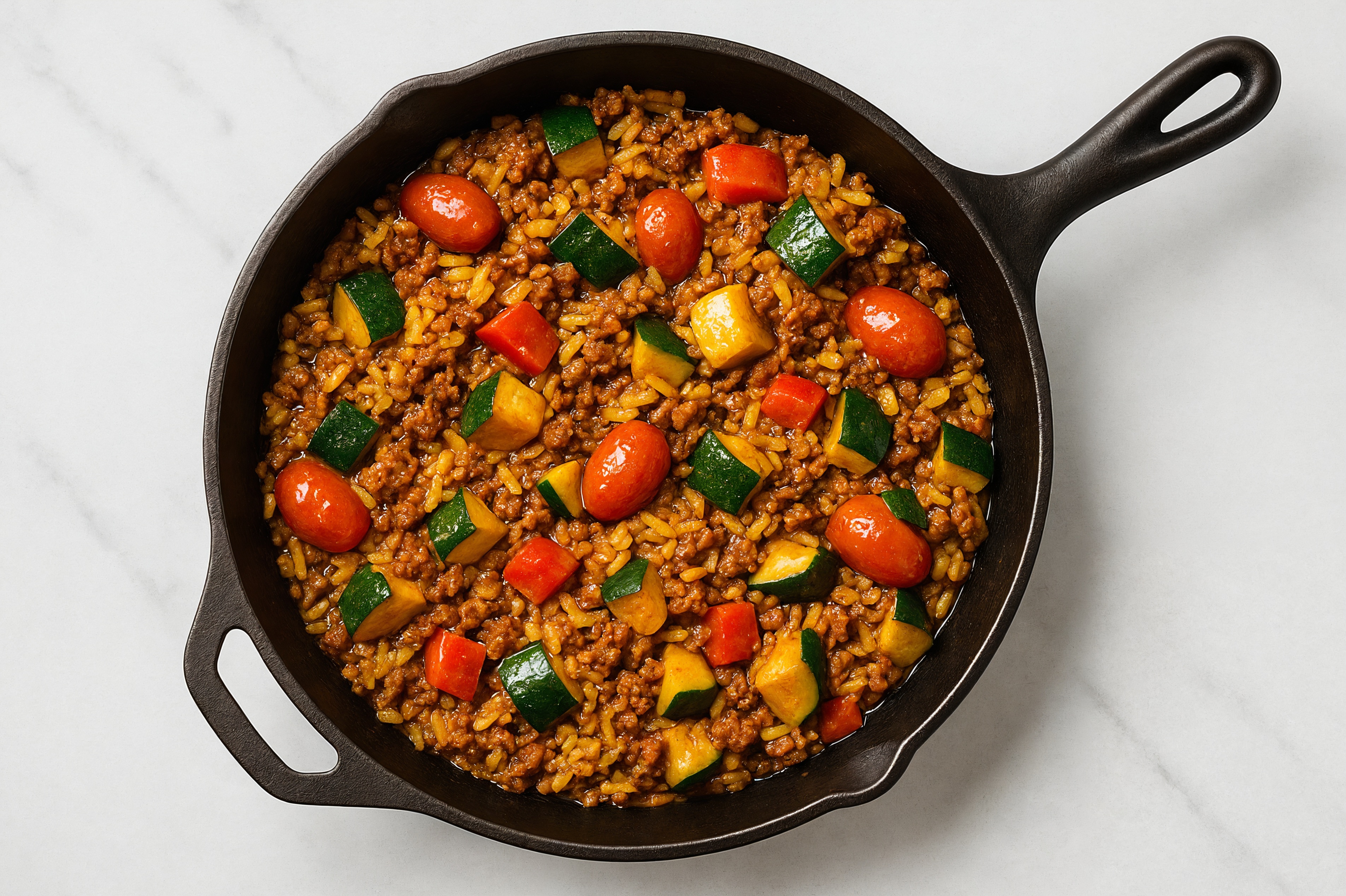 Sesame Ginger Squash + Ground Beef Patties Stir-Fry