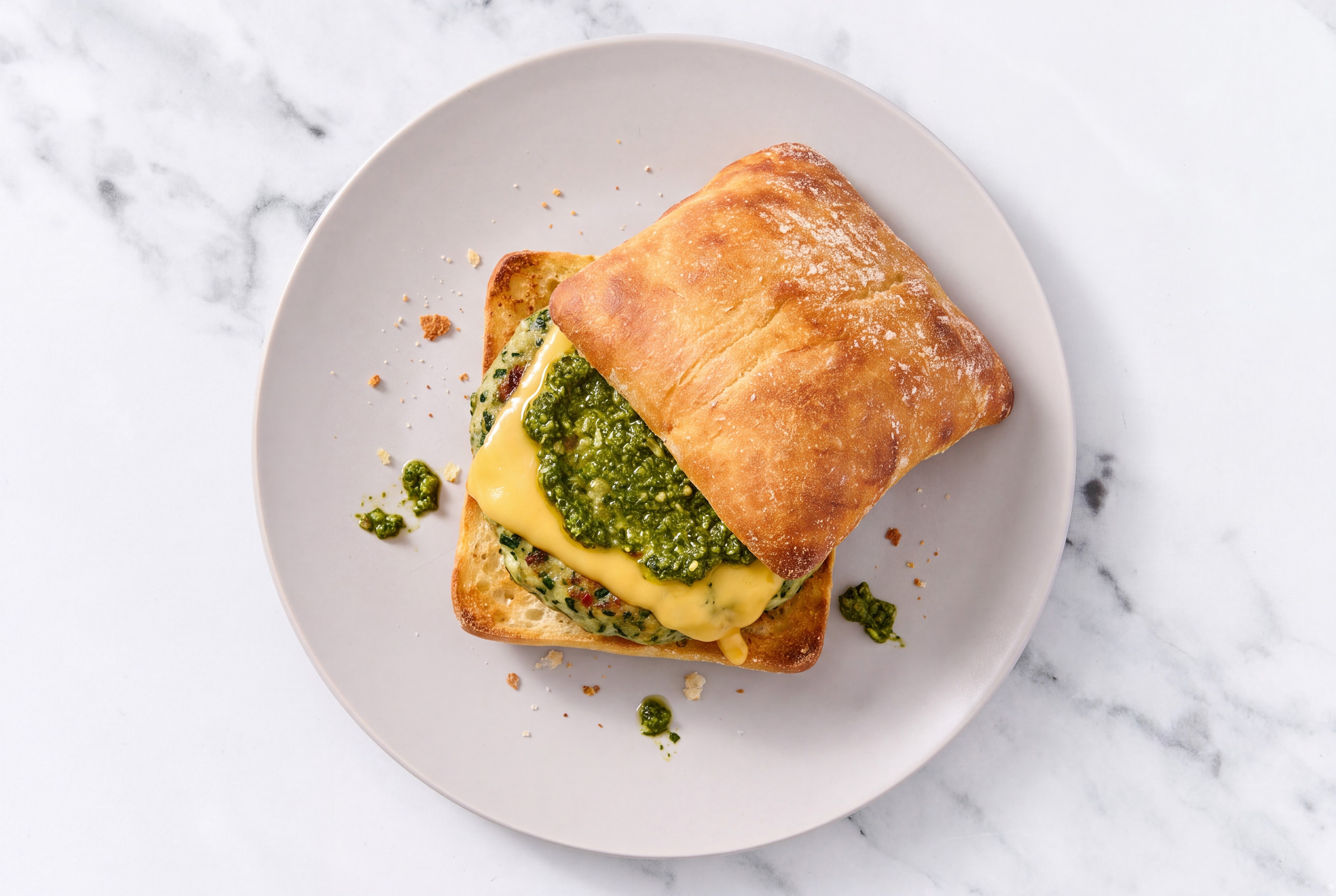 Garlic Turkey Burger on Ciabatta with Spinach Pesto & American
