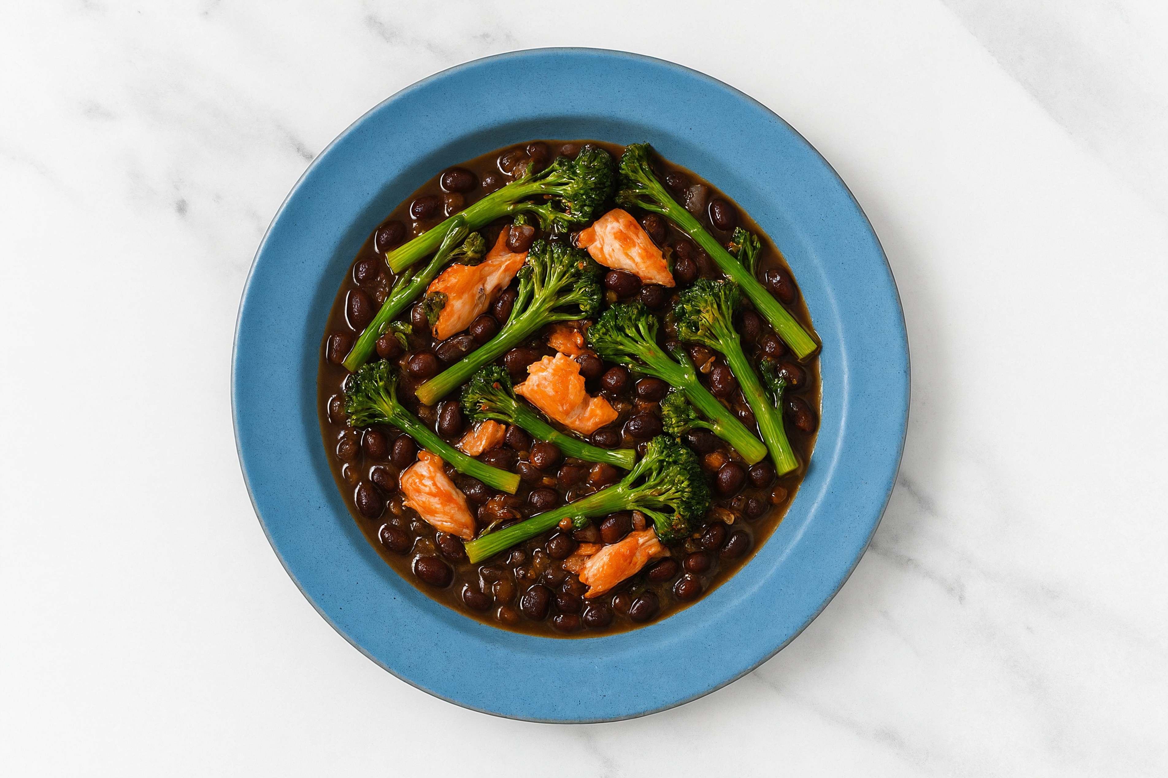 Salmon & Black Bean Stew with Sweet Baby Broccoli
