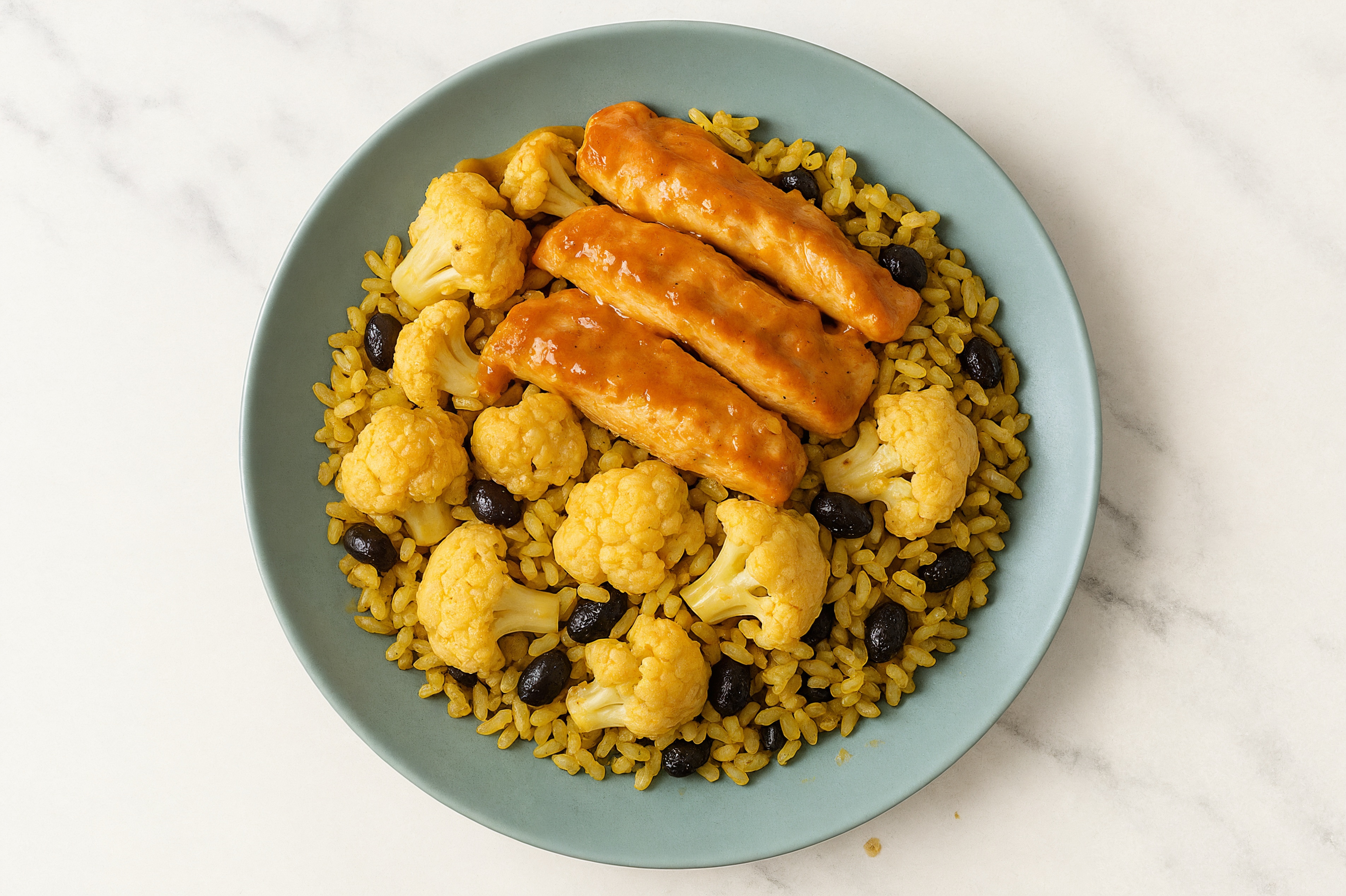 Thai Peanut Chicken + Cauliflower Rice with Beans Bowl