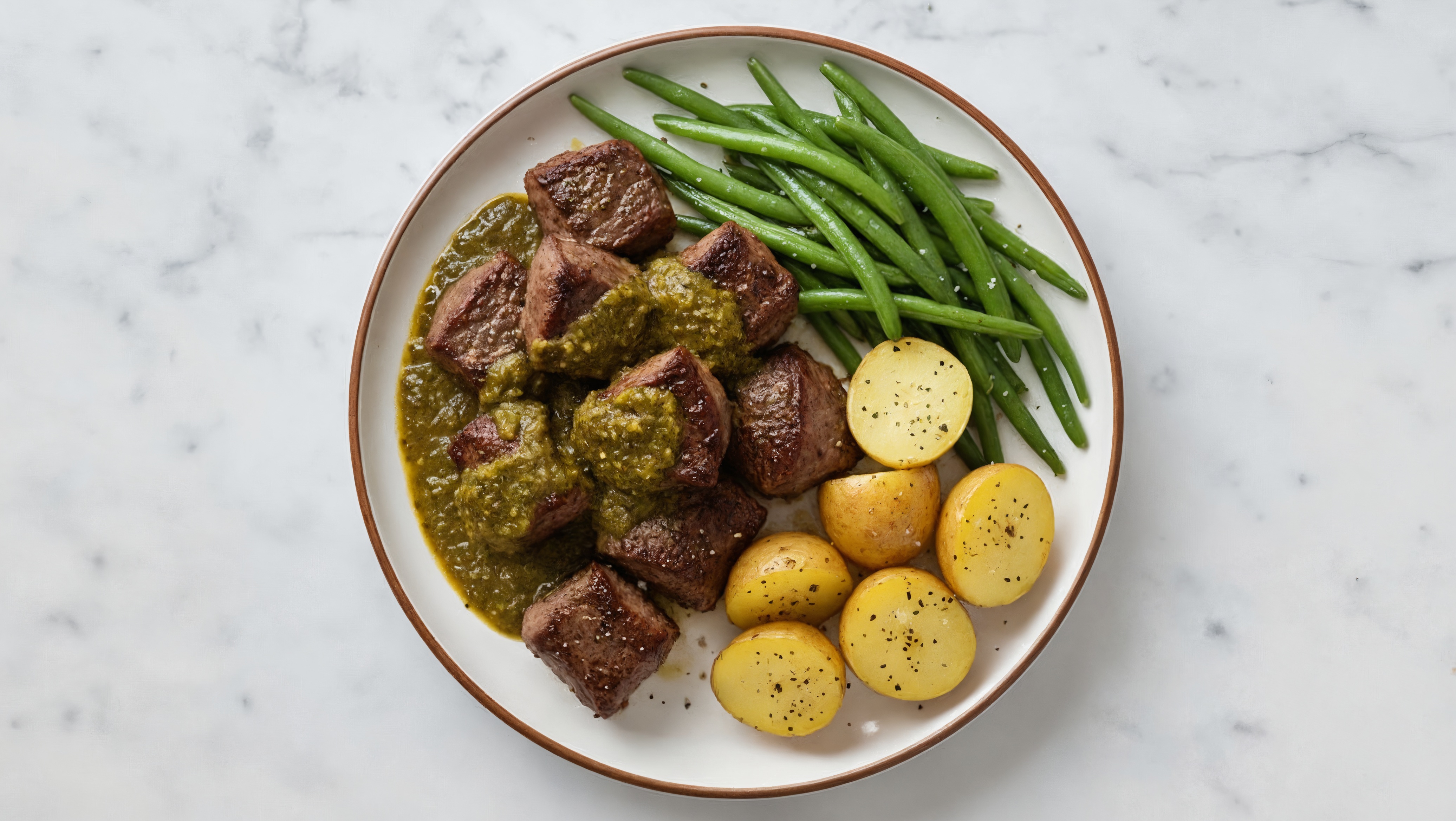 Green Chile Seared Lamb with Organic Potatoes & Green Beans