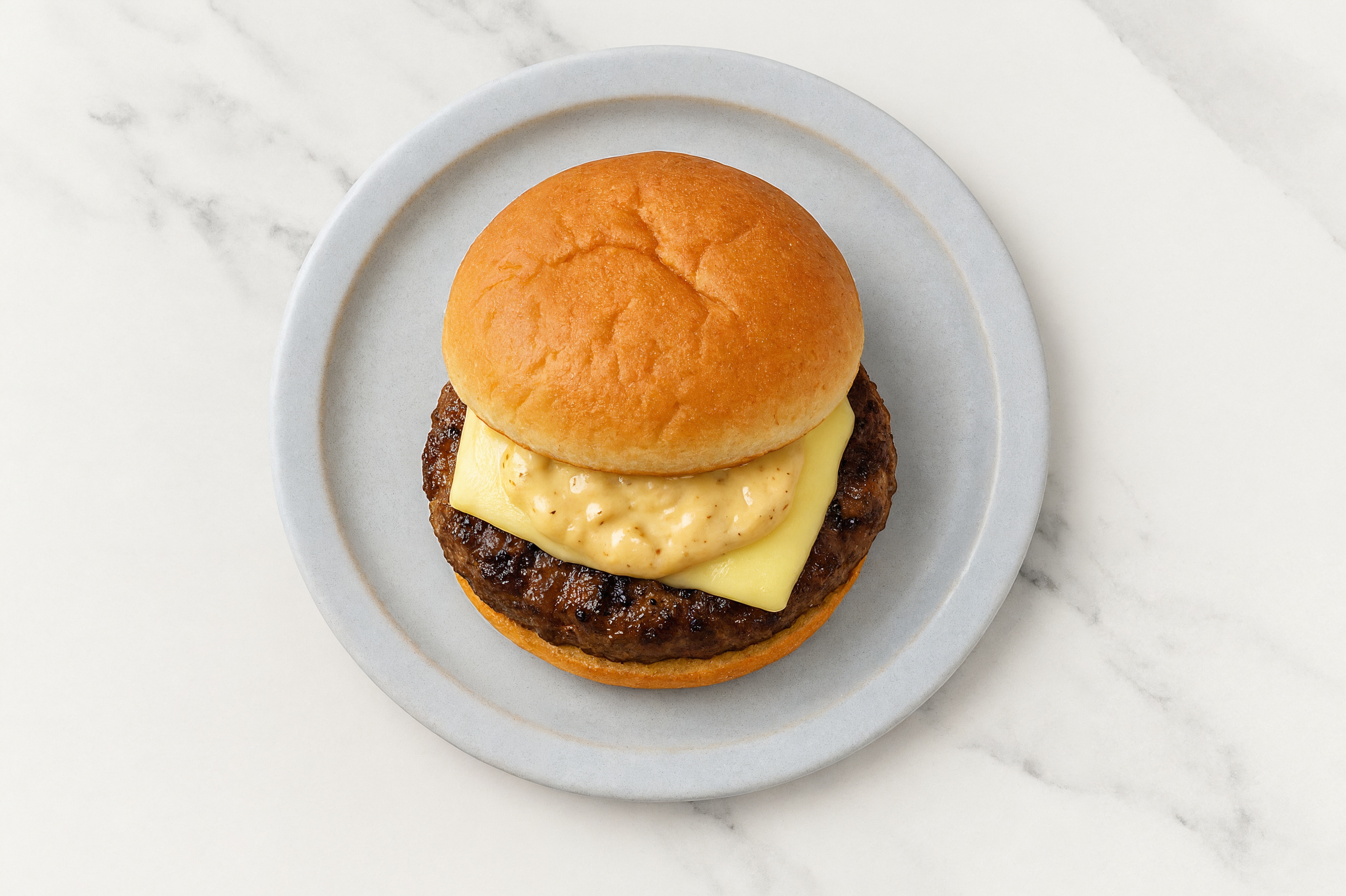 Havarti Tavern Beef Burger on GF Bun with French Onion Sauce