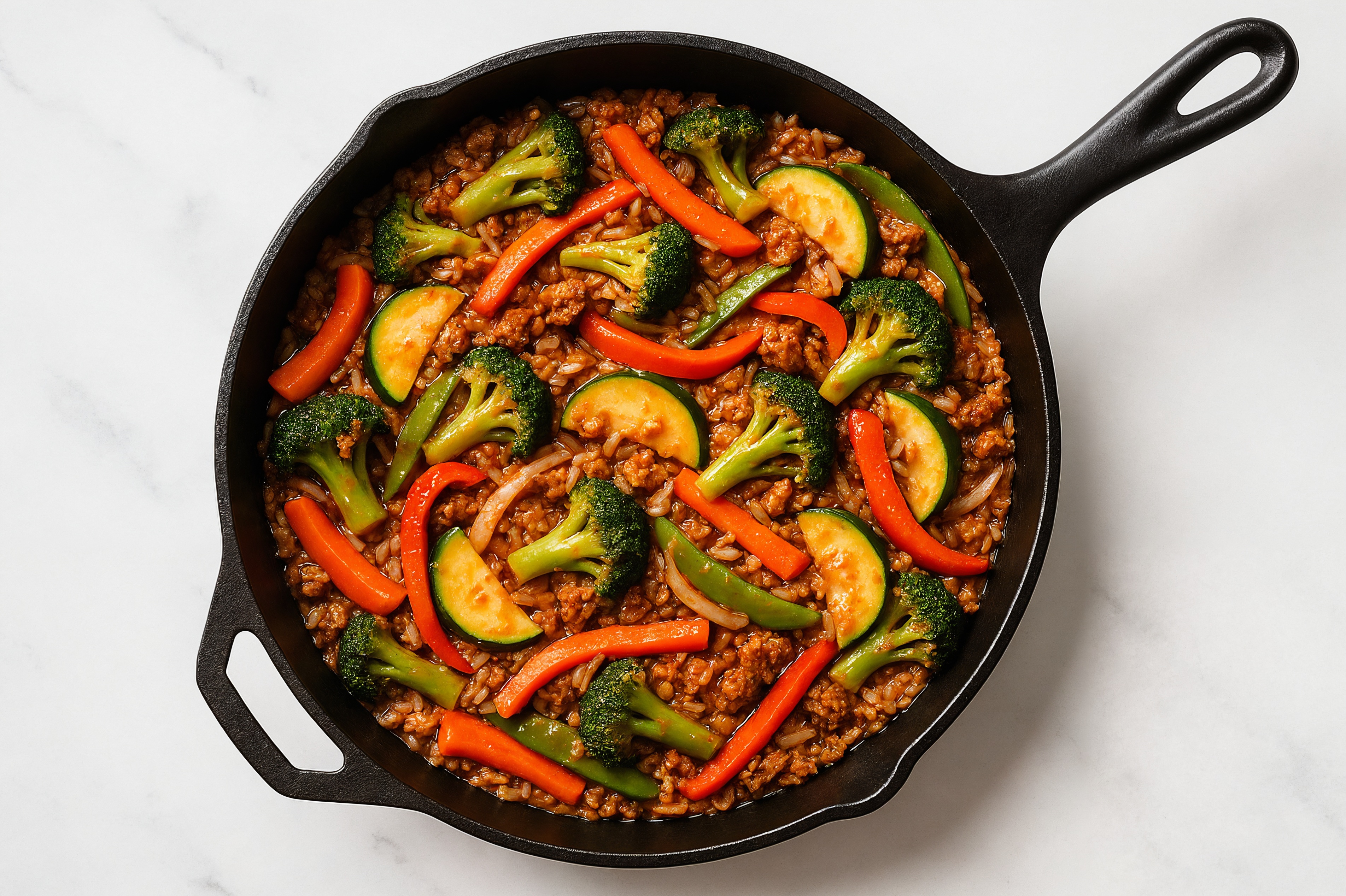 Sesame Ginger Veggie + Ground Turkey Stir-Fry with Long Grain White Rice