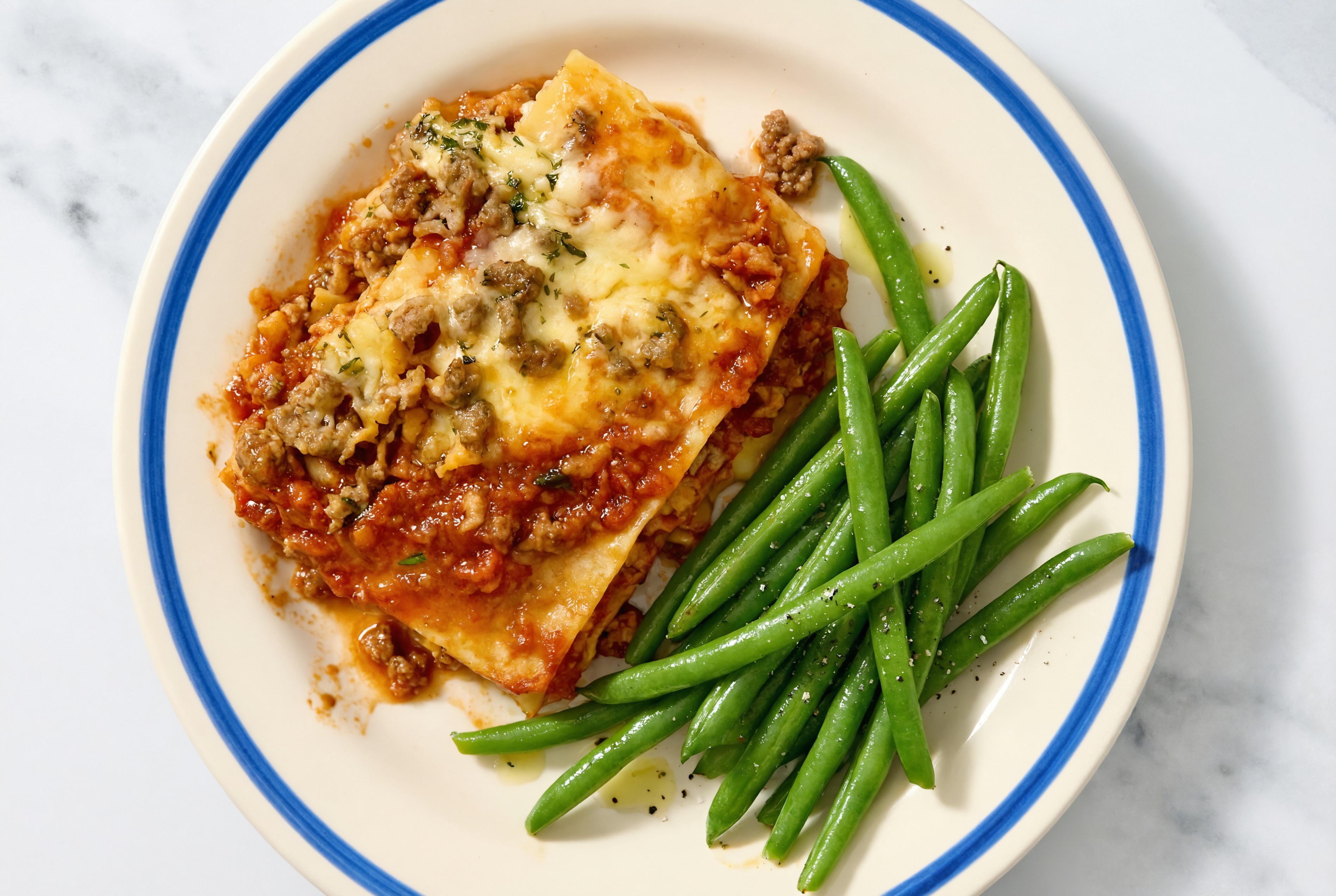 Lasagna Bolognese with Green Beans