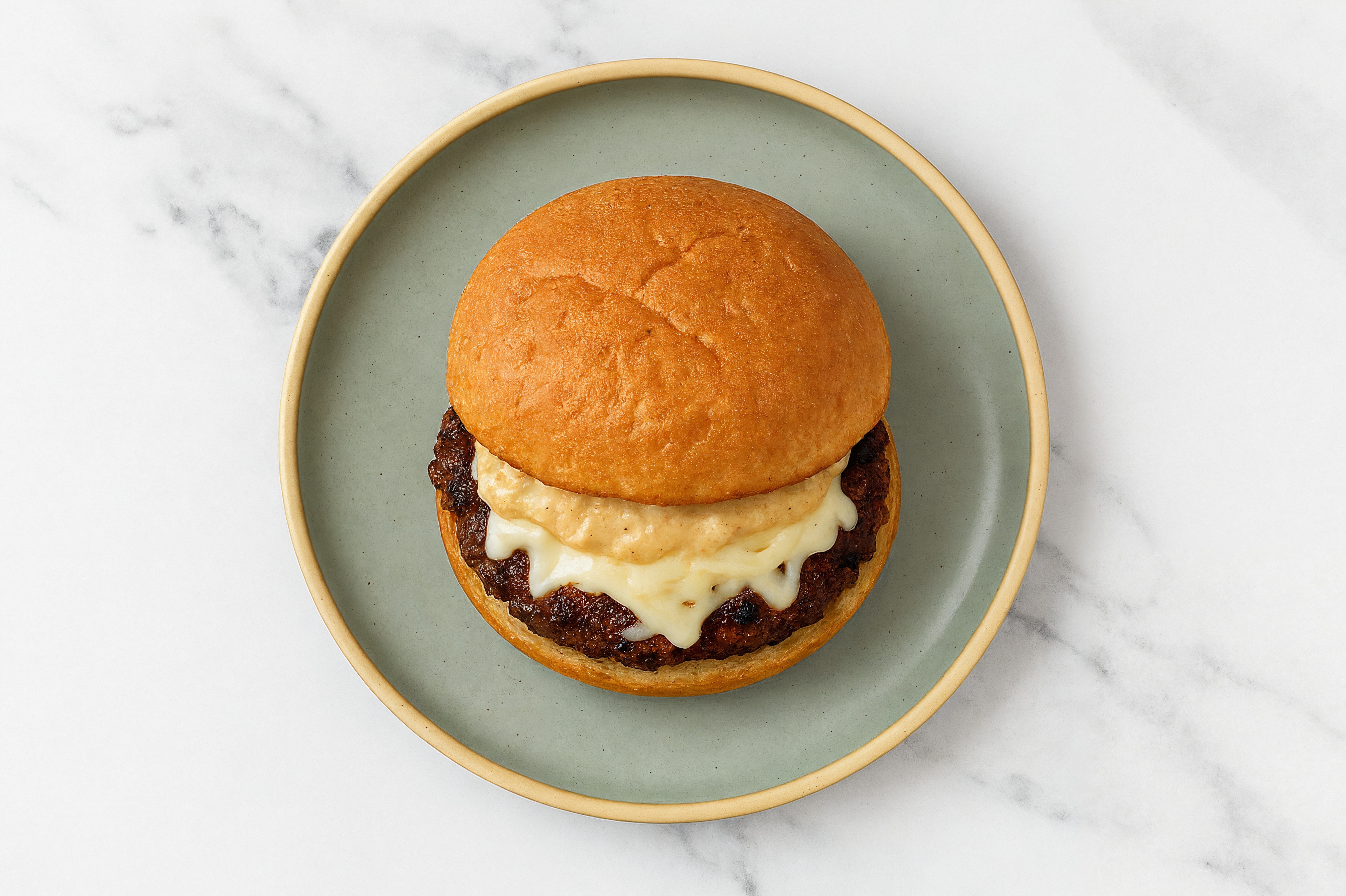"Mozzarella" Beyond Burger on GF Bun with French Onion Sauce