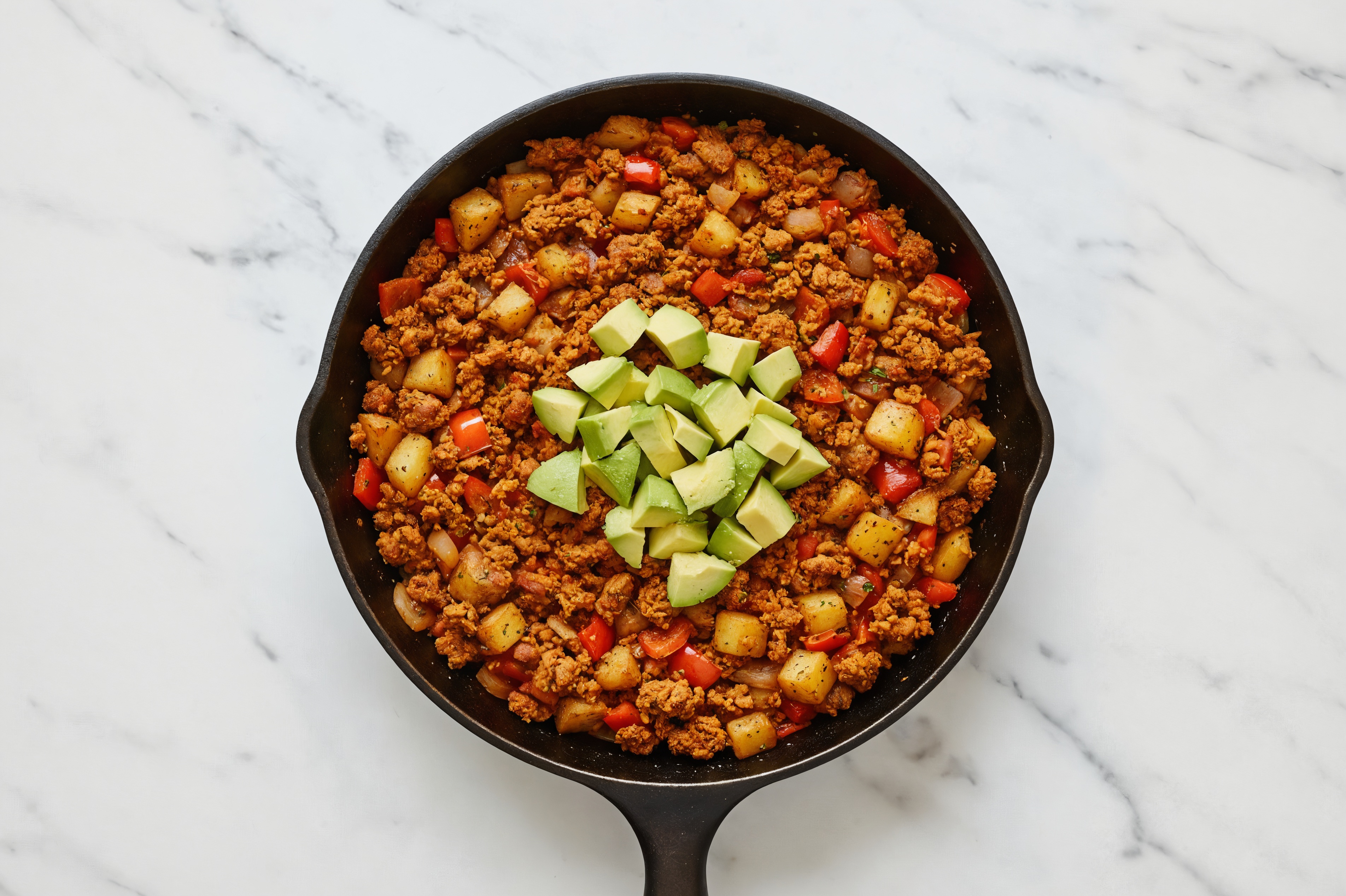 Avocado 'Chorizo' Skillet Hash with Red Bell Pepper