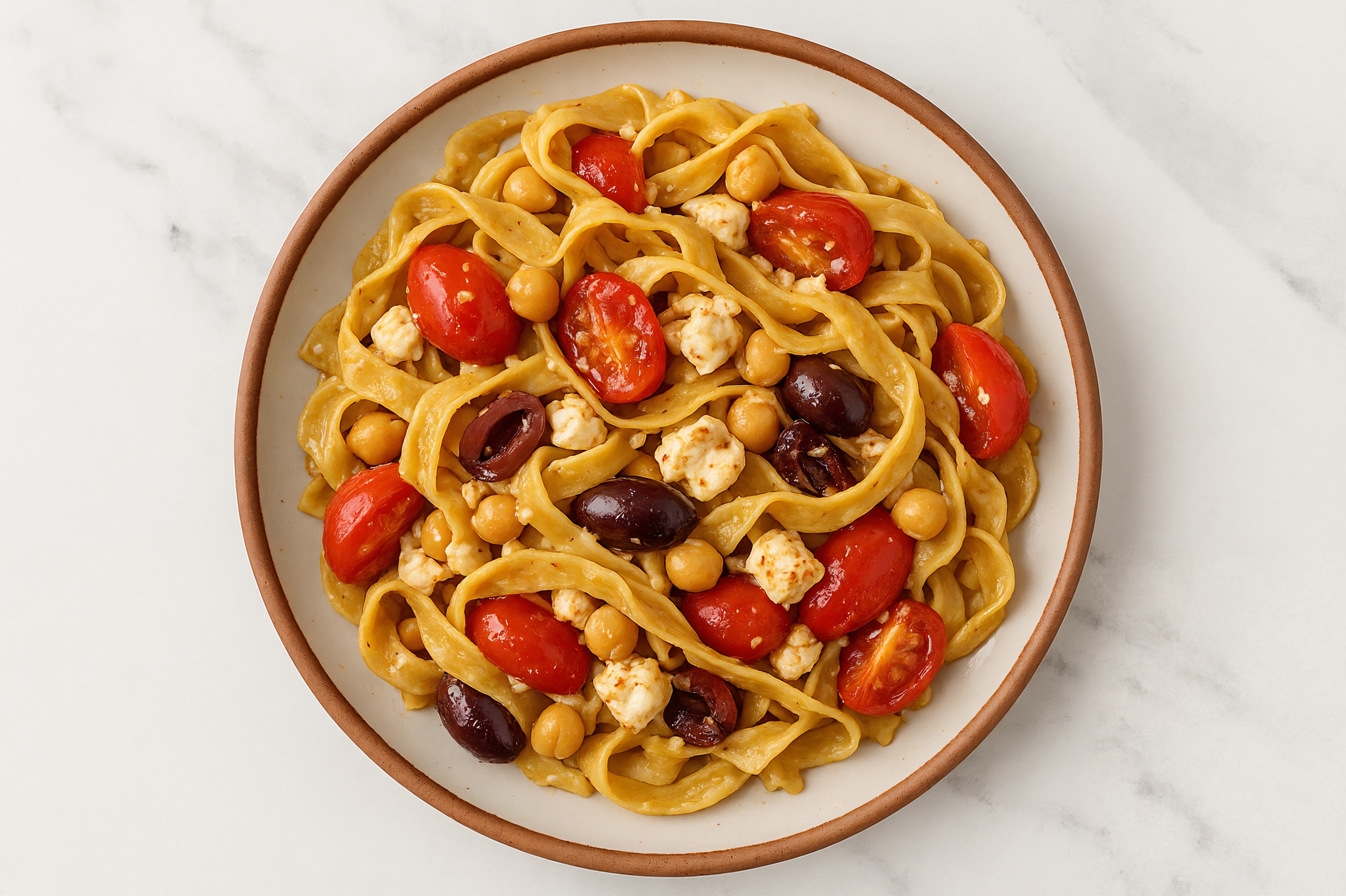 Mediterranean Baked Feta Egg Tagliatelle Pasta