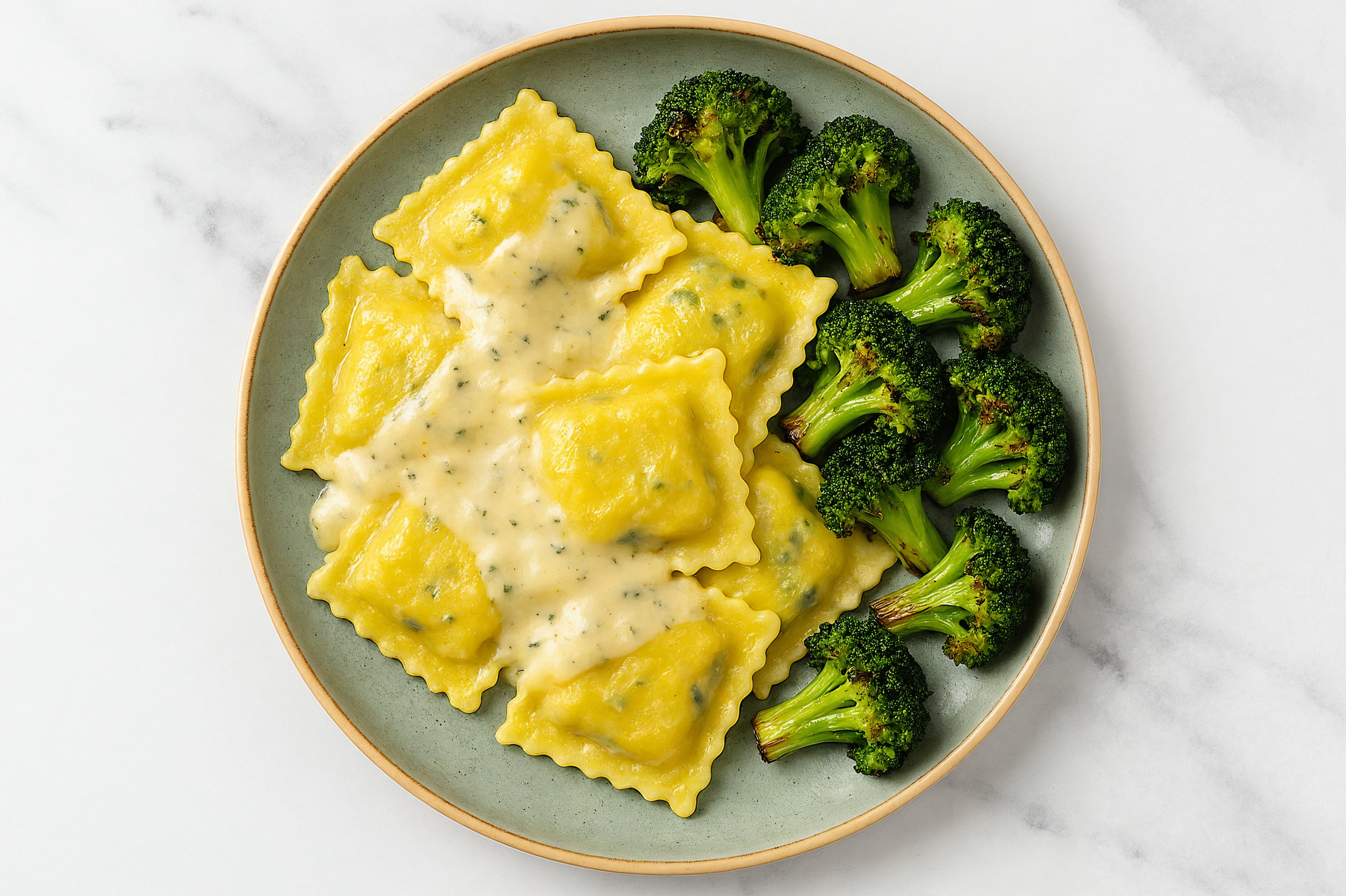 Creamy Broccoli Ricotta Ravioli Herb Cream