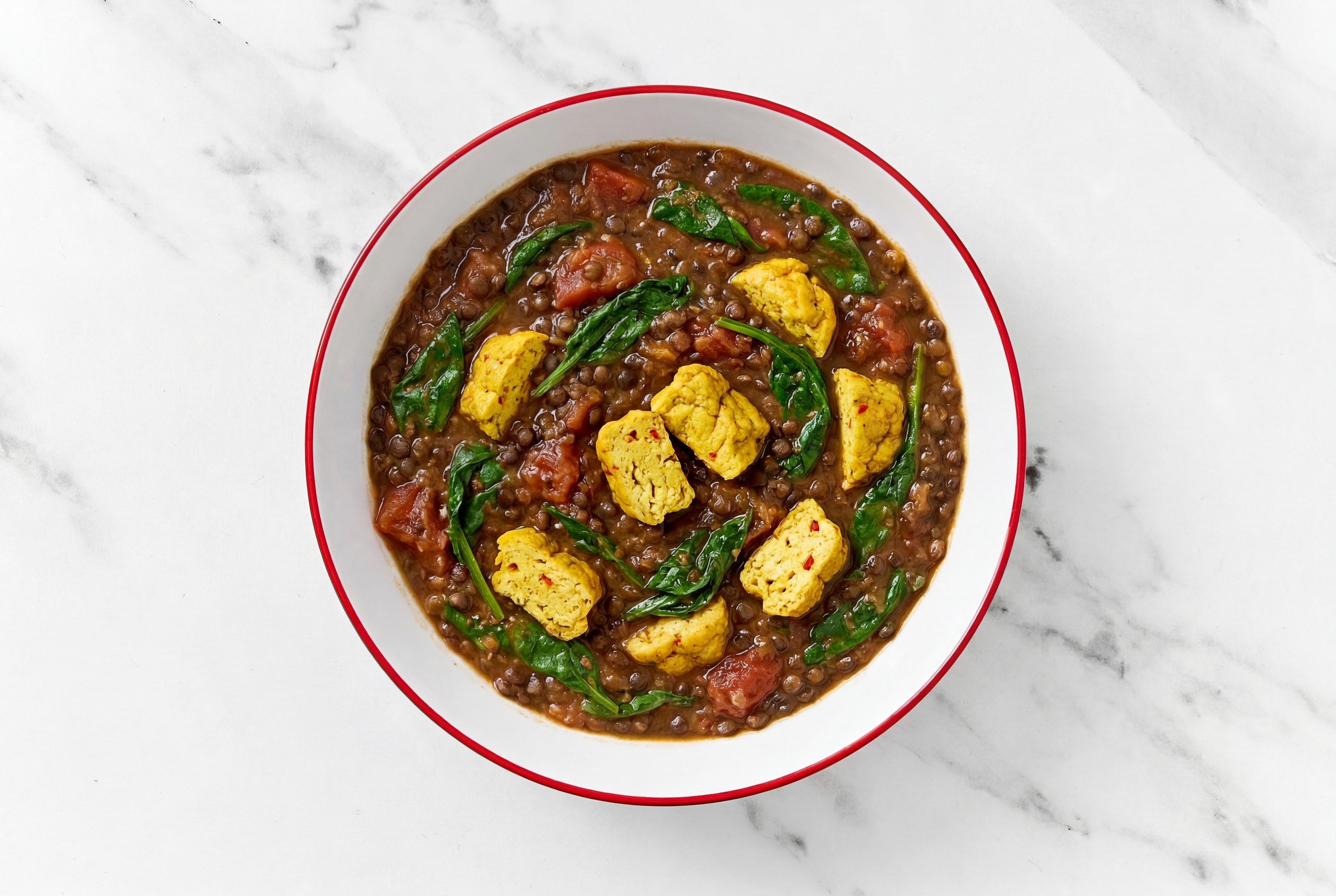 Hearty Tofu & Lentil Stew with Baby Spinach