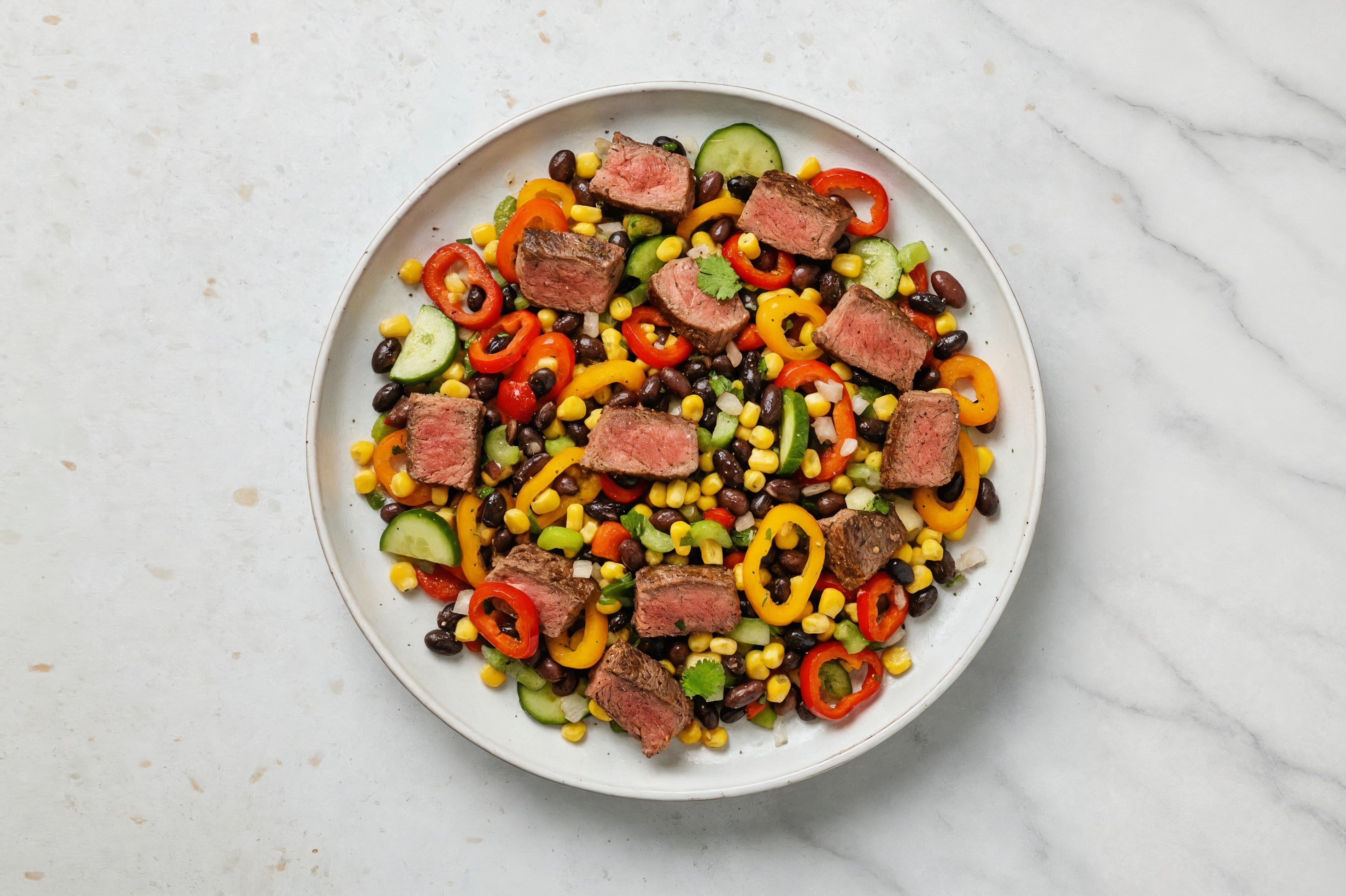 Crunchy Chopped Steak n' Peppers Cucumber Corn Black Bean Salad Bowl
