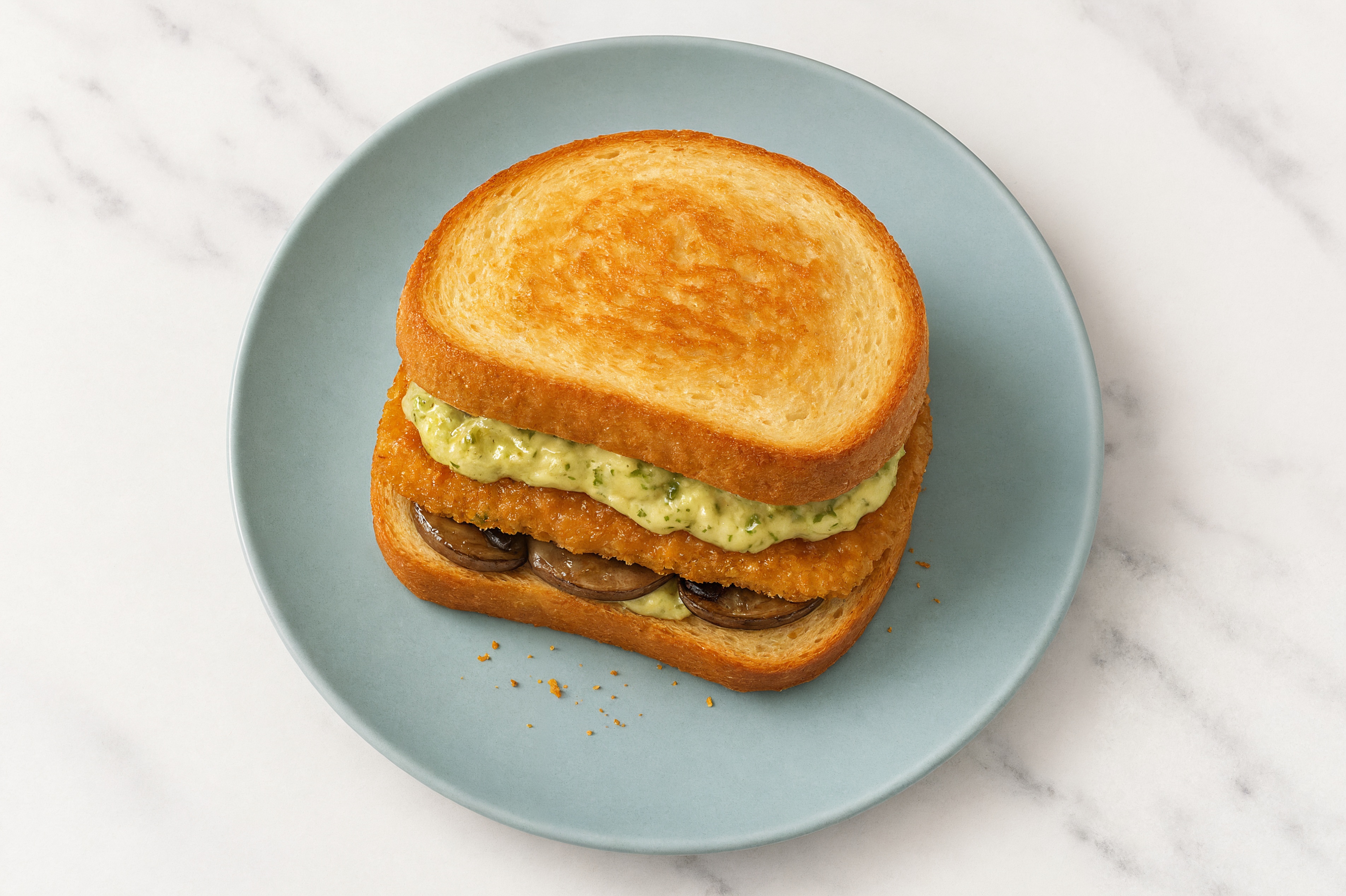 Creamy Artichoke "Chicken" Tenders Sandwich with Portabellas on Honey White Bread