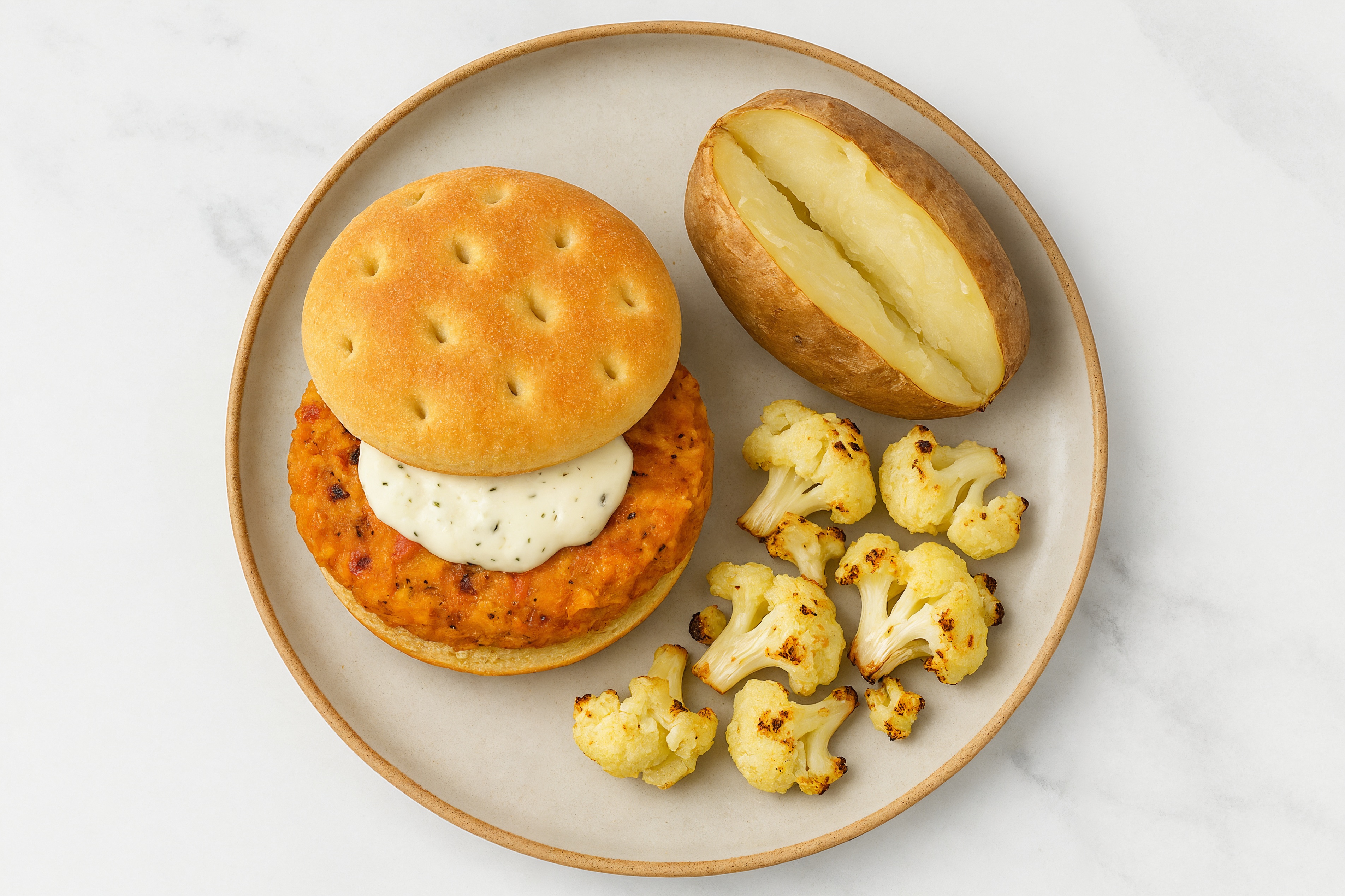 Ranch Sweet Potato Burger on Brioche with Cauliflower