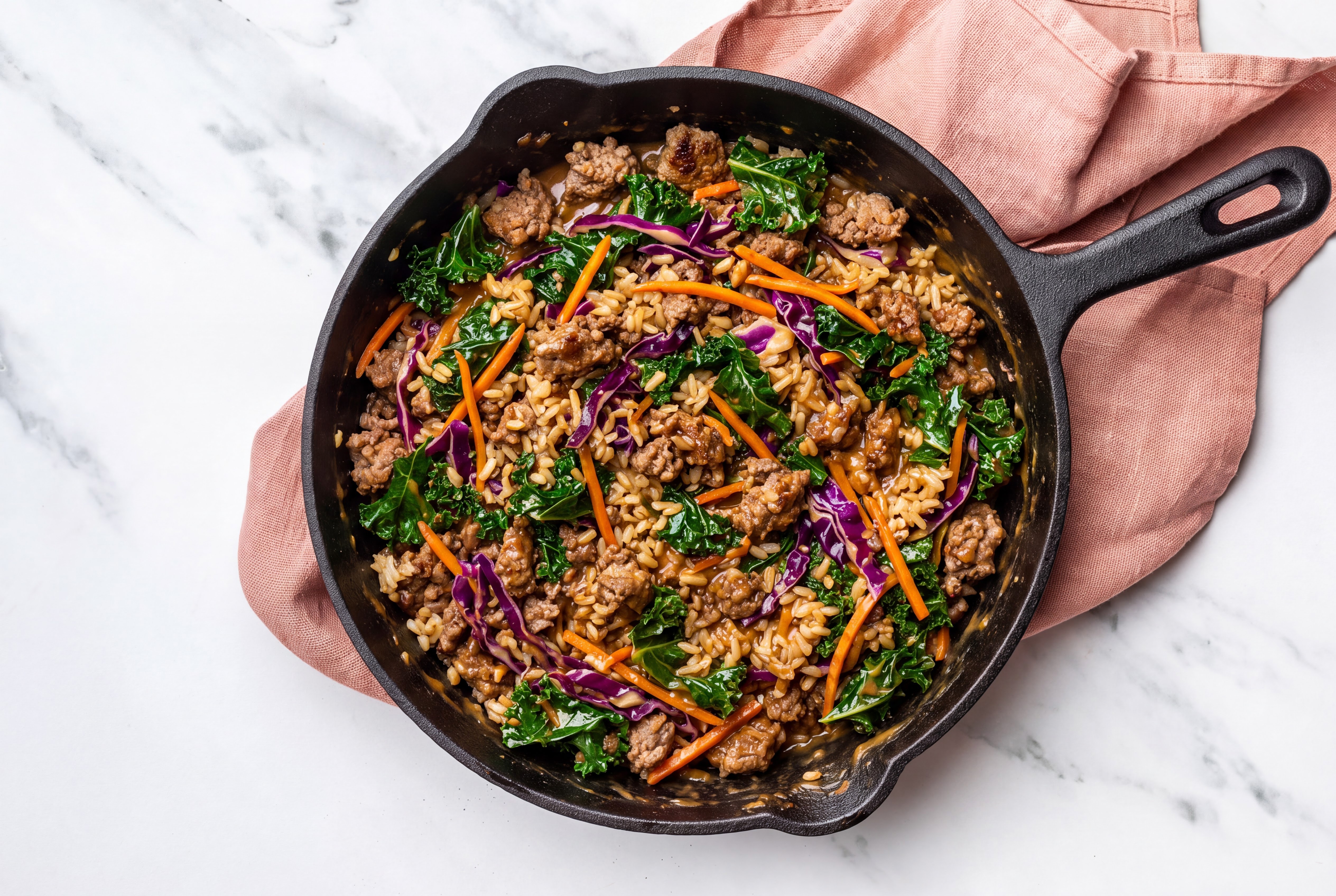 Herby Thai Peanut Rainbow Veggie + Ground 93/7 Lean Beef Stir-Fry
