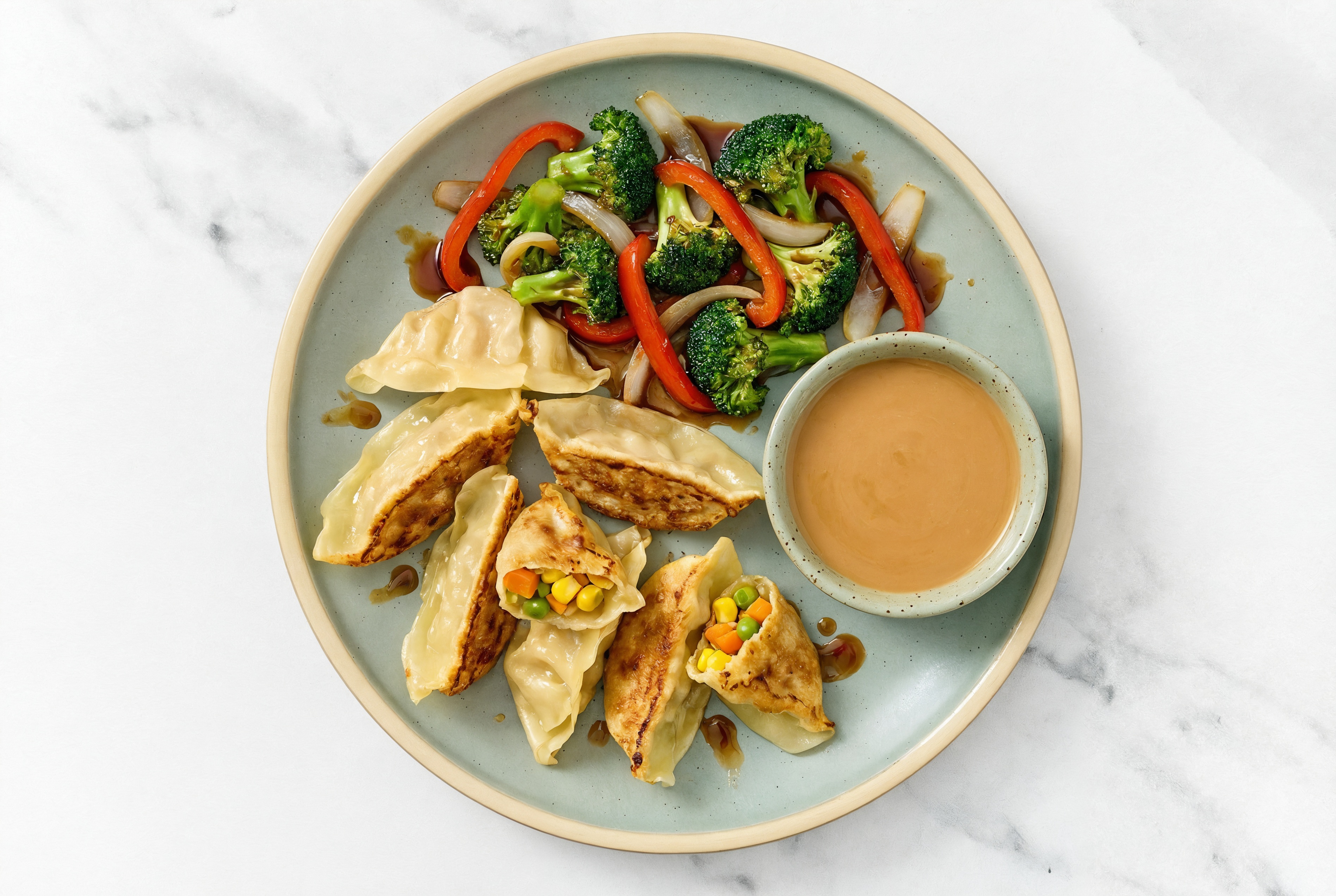 Fried Vegetable Dumplings + Sticky Veggies
