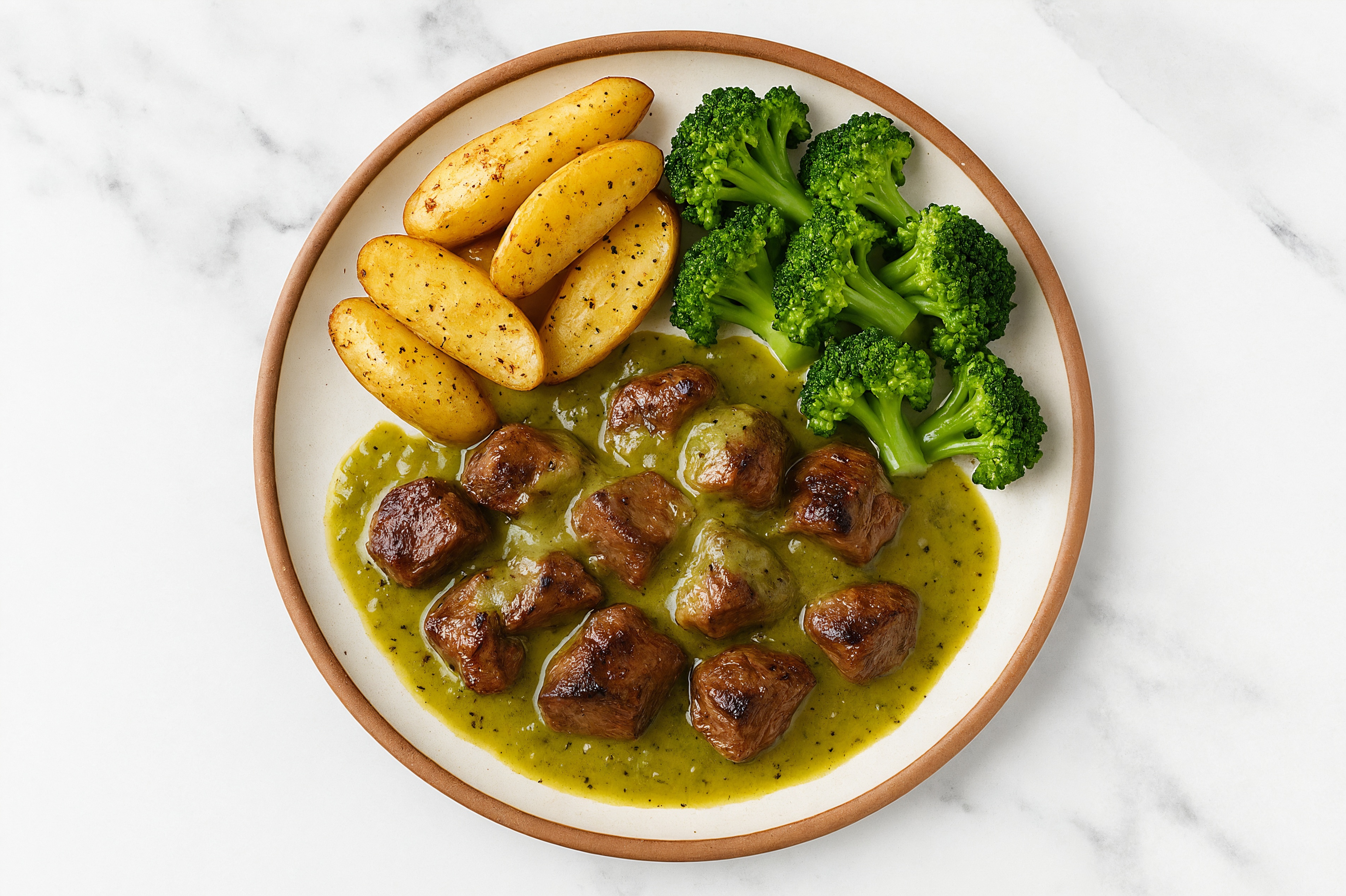 Green Chile Seared Lamb with Fingerling Potatoes & Broccoli