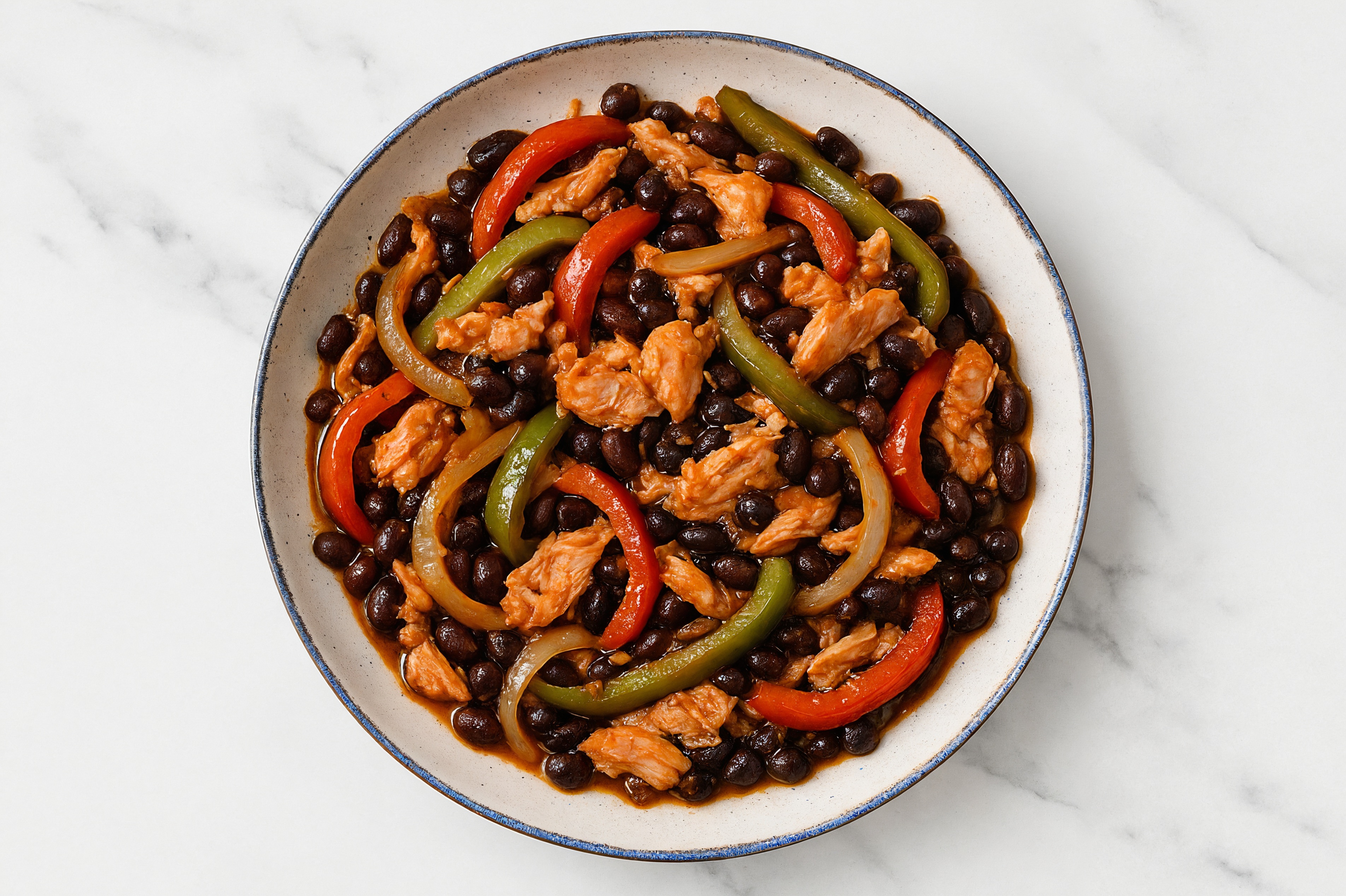 Salmon & Black Bean Stew with Veggies with Bell Pepper Onion Saute
