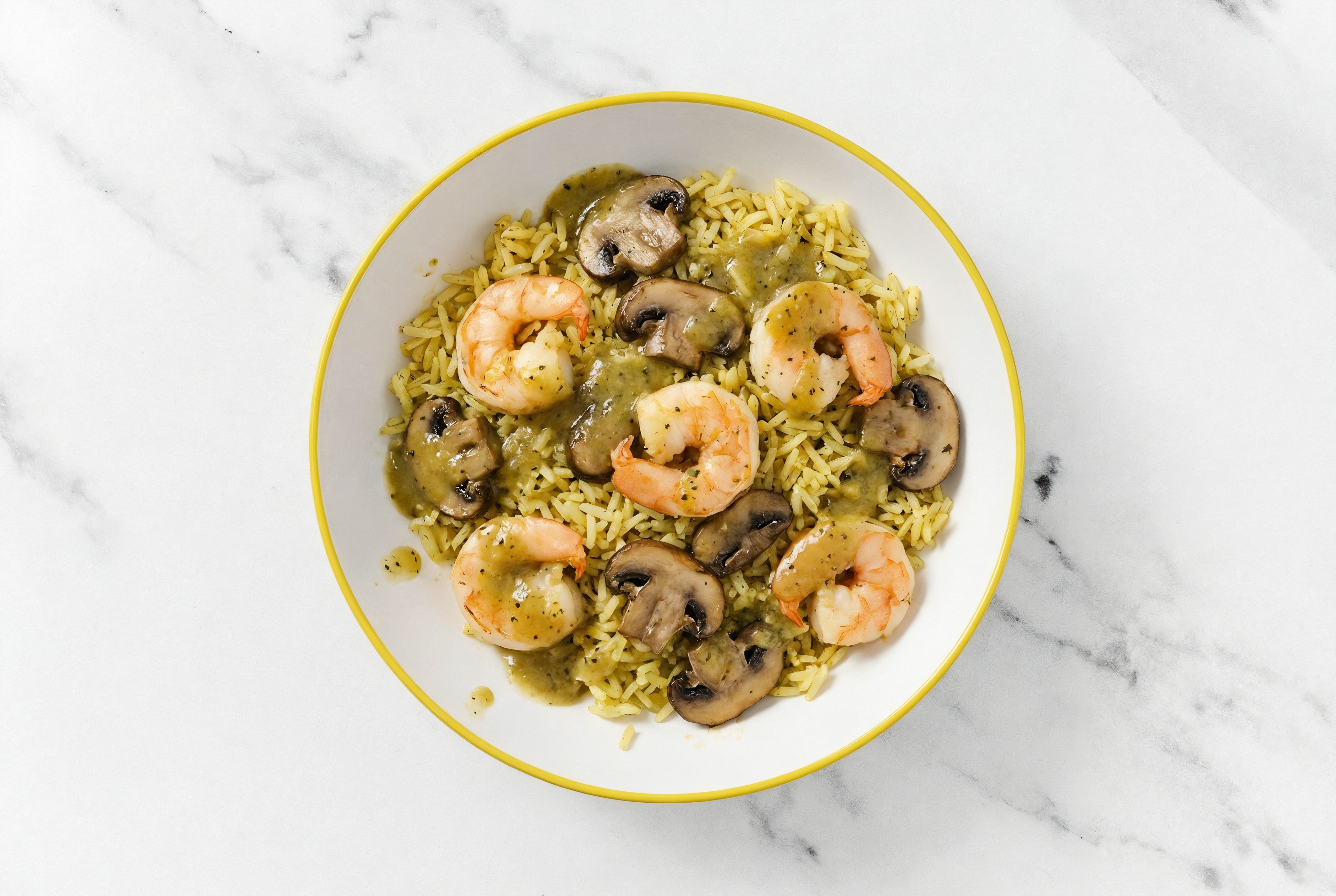 Green Chile Medium Cooked Shrimp + Mushroom Seasoned Jasmine Rice Bowl