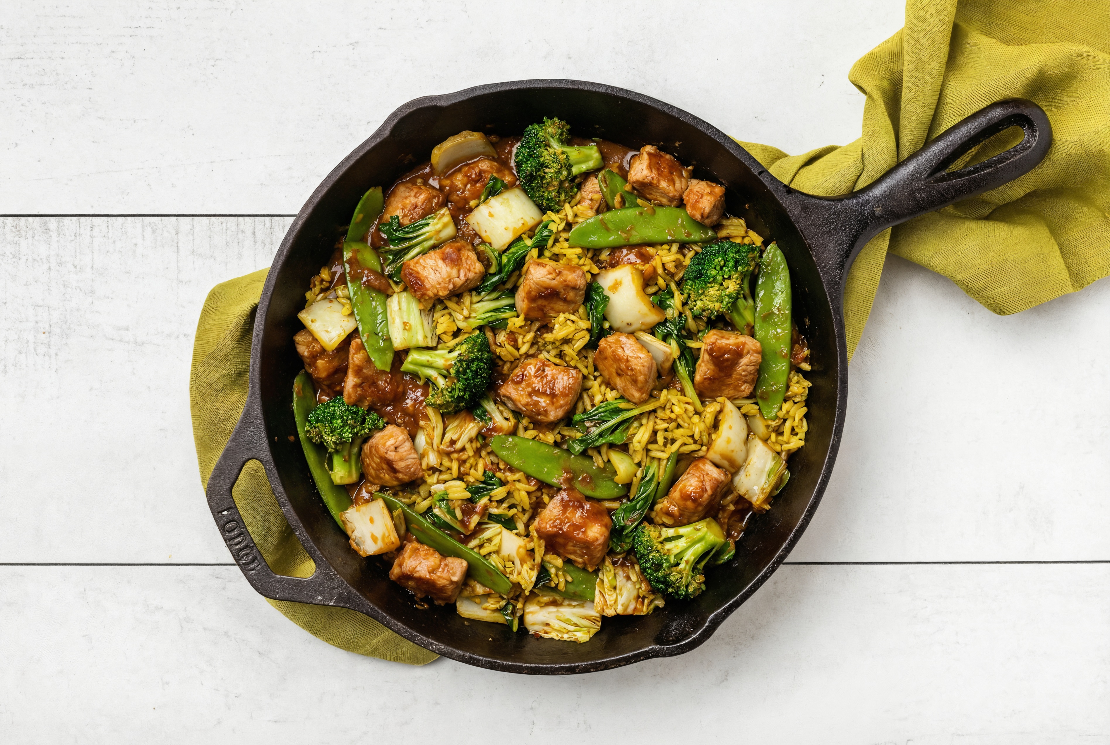 Spicy Vindaloo Pork Chop Stir-Fry with Bok Choy over Jasmine Rice