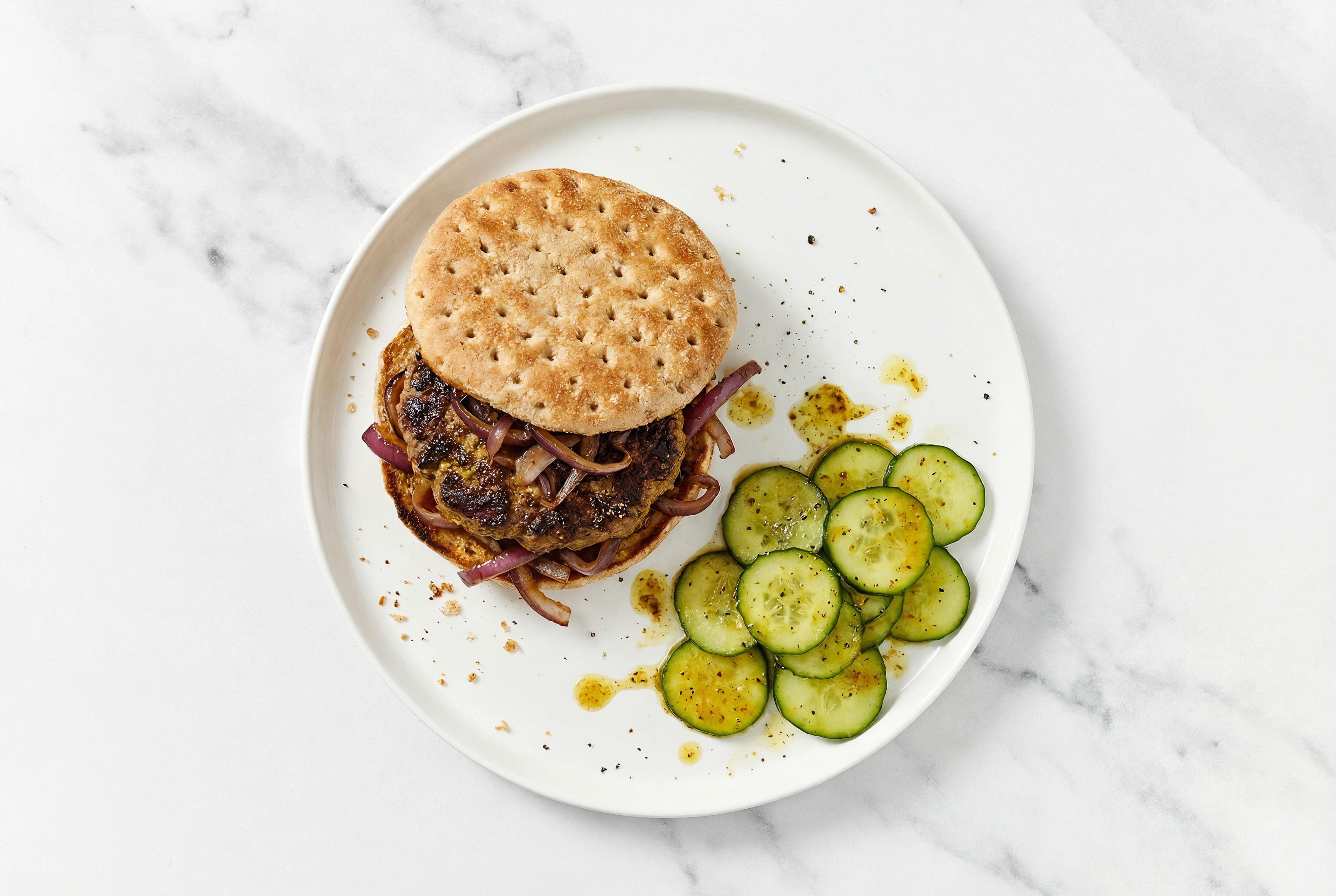 Curry Onion Burger + English Cucumber Salad