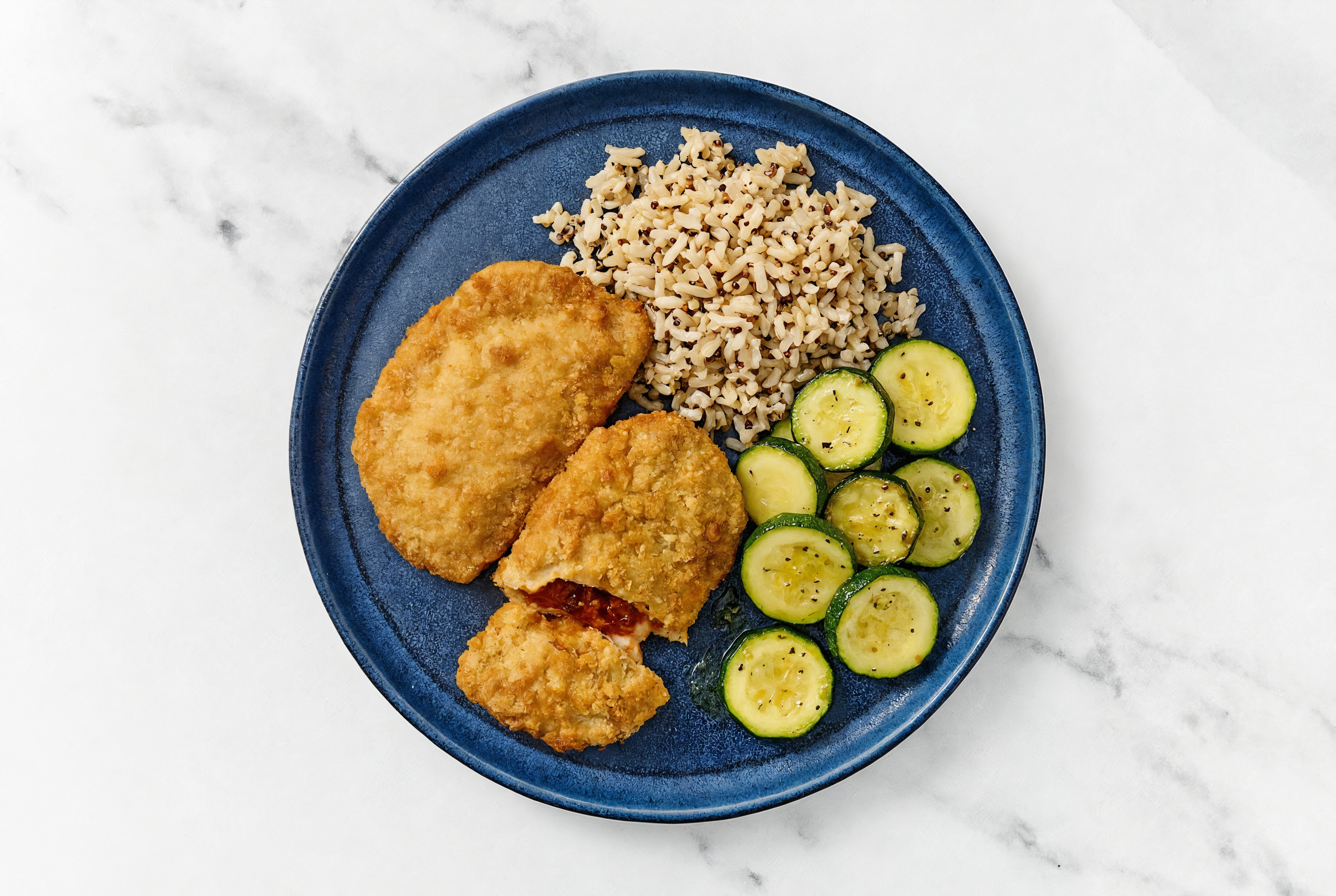 "Chicken" Parm with Zucchini & Quinoa Blend