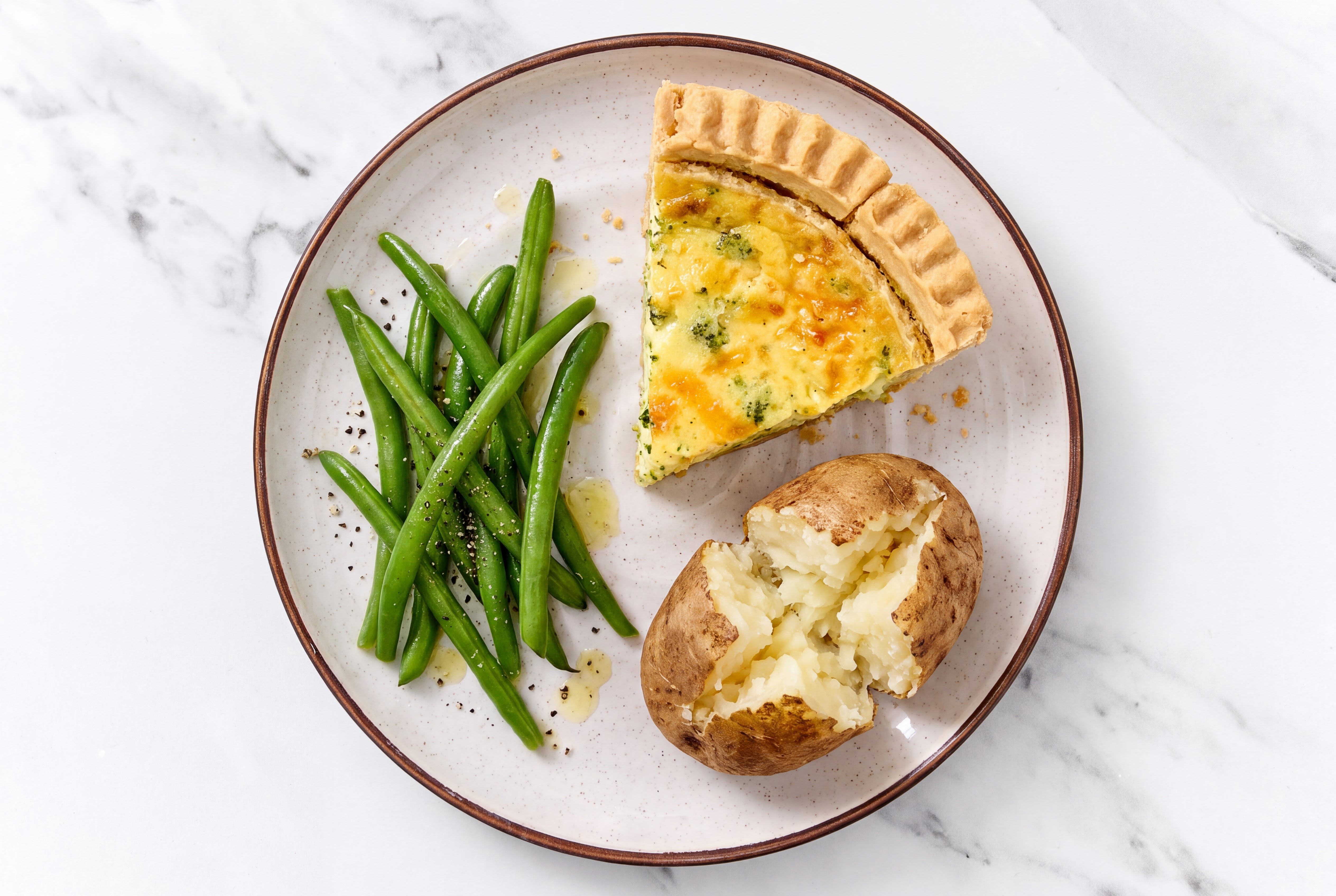 Broccoli & Cheddar Quiche with Green Beans & Russet Potato