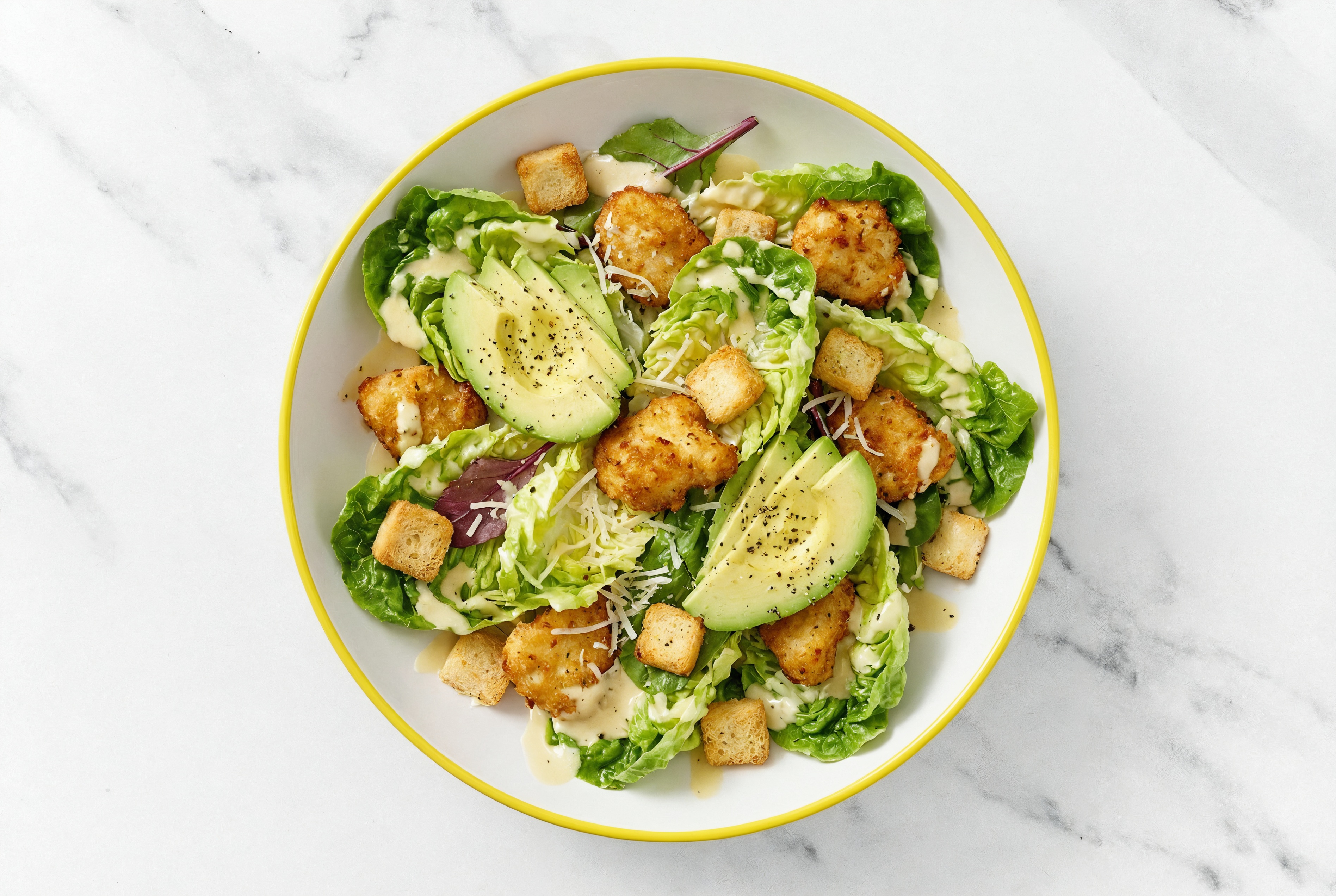 Breaded Chicken Nuggets + Avocado Little Gem Salad