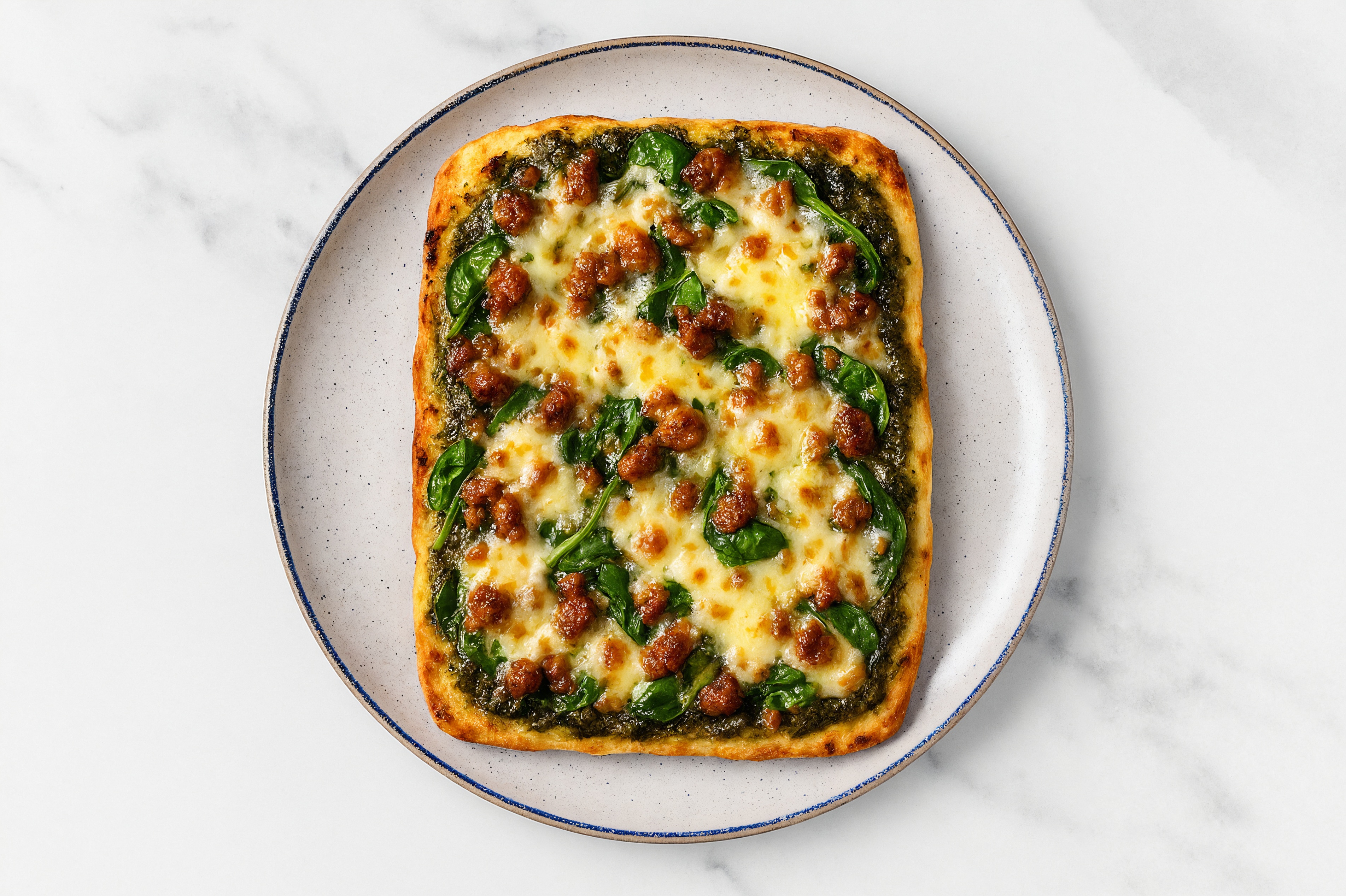 Pesto Turkey Sausage + Spinach Pizza