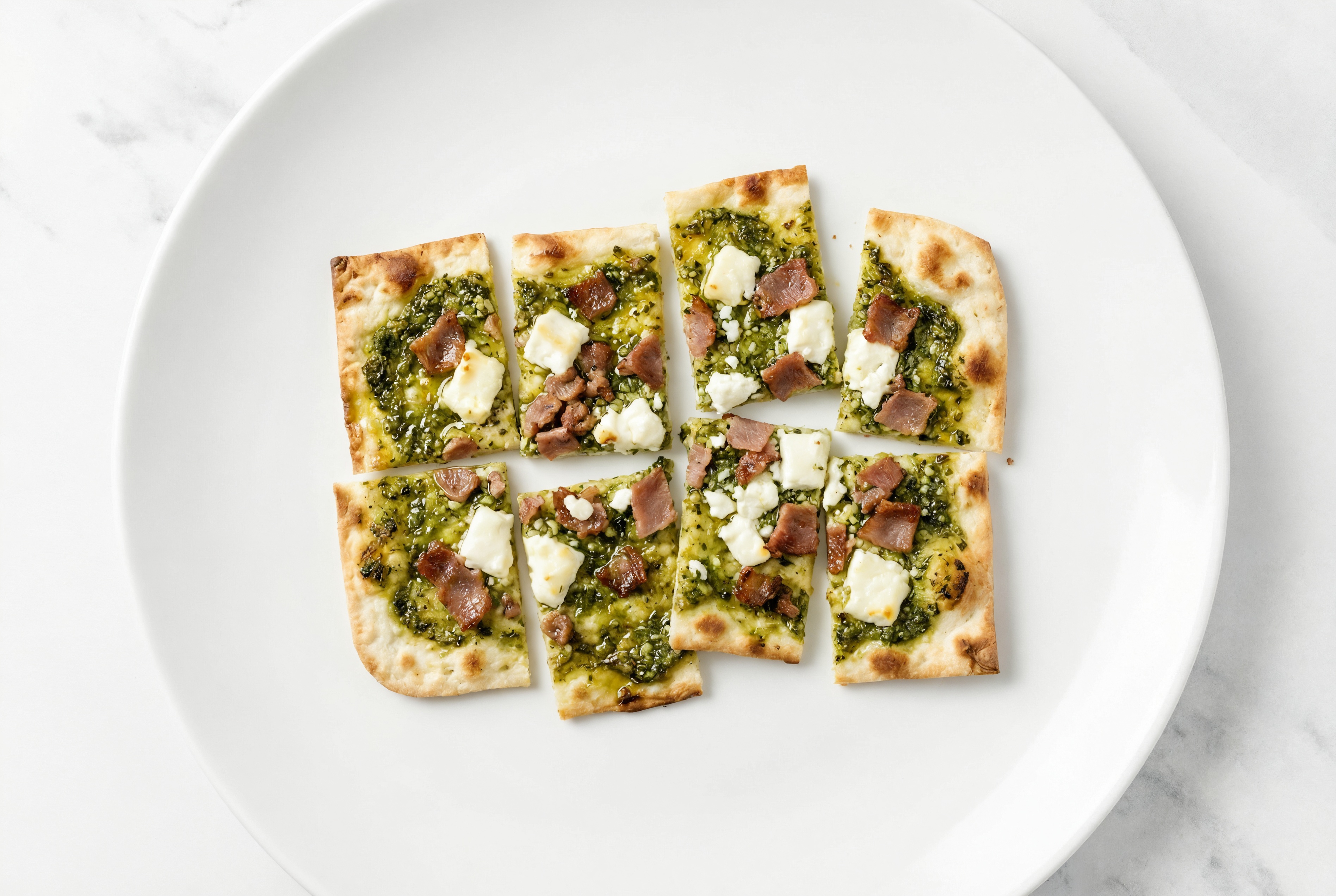 Pesto Turkey Bacon Lavash Pizza with Sheep Cheese