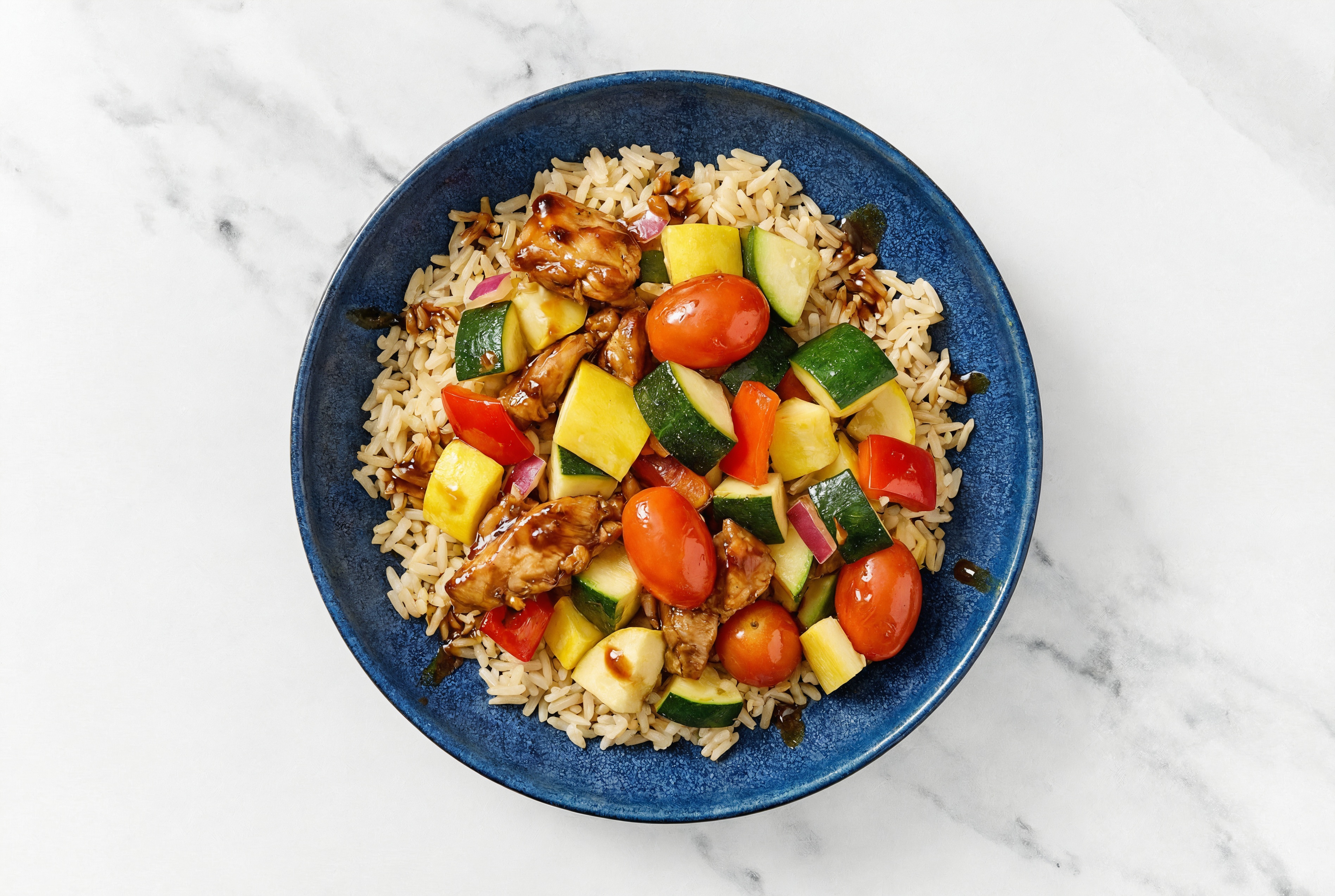 Korean Bulgogi Chicken Rice Cooked in Bone Broth Bowl