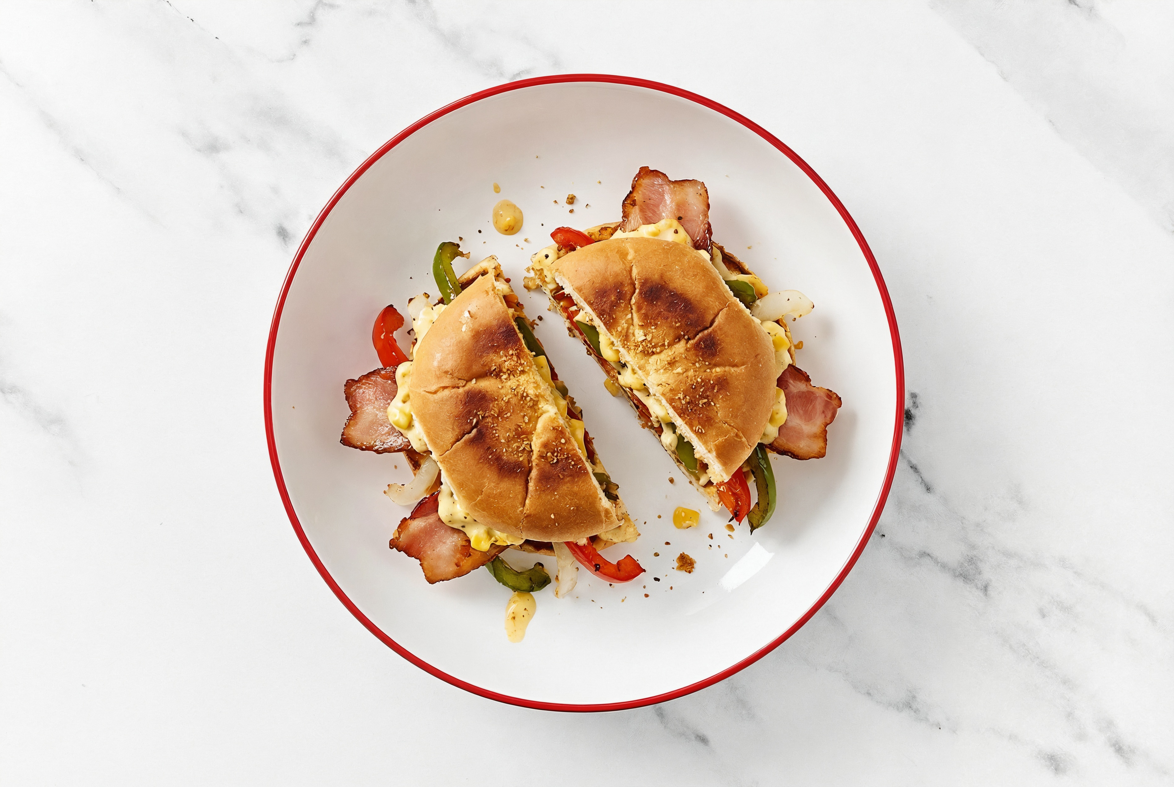 Street Corn Smoked Bacon Sandwich with Peppers + Onion on Gluten-Free Buns