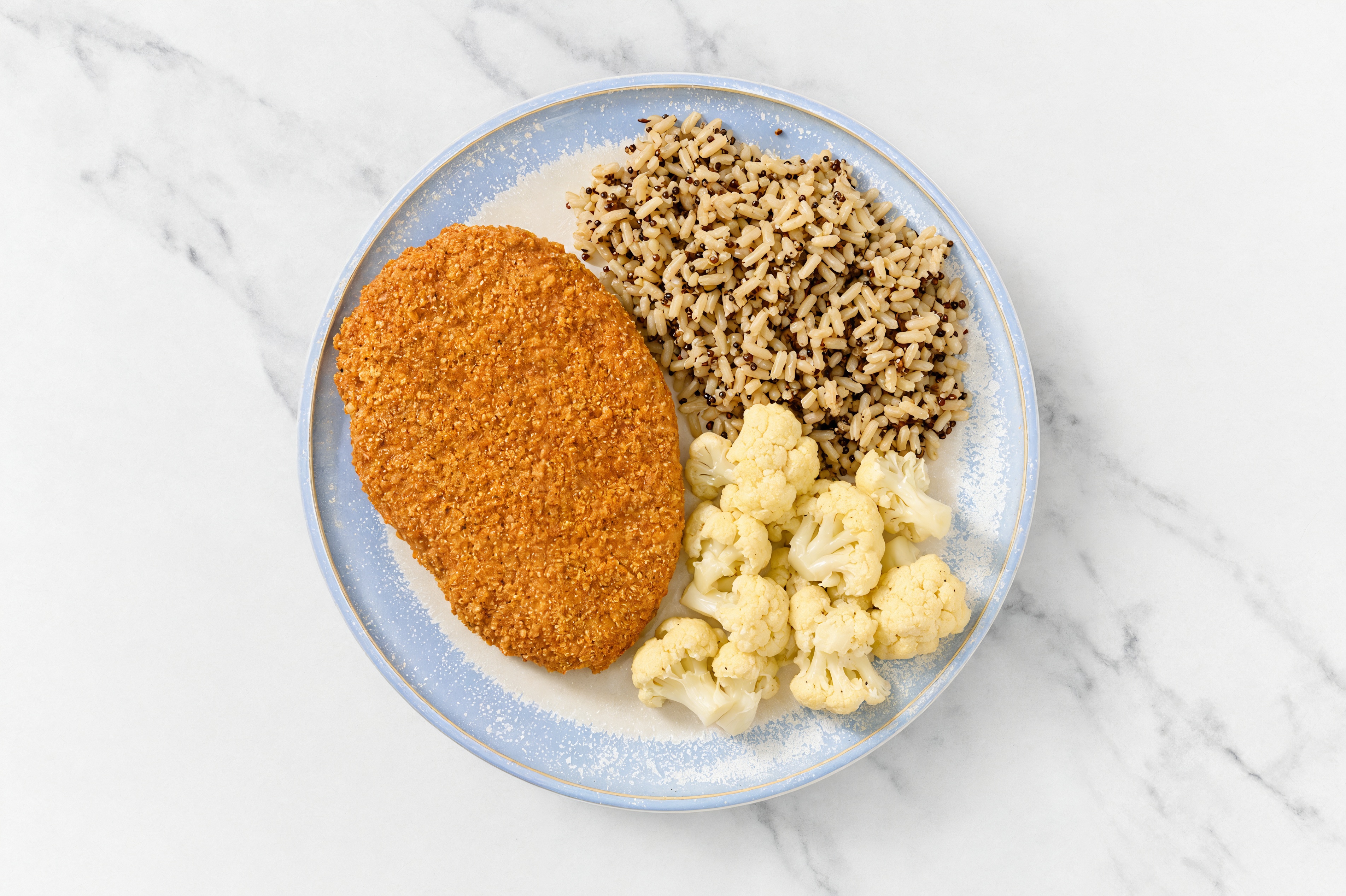 Hot Honey Breaded Chicken Cutlet with Cauliflower & Brown Rice