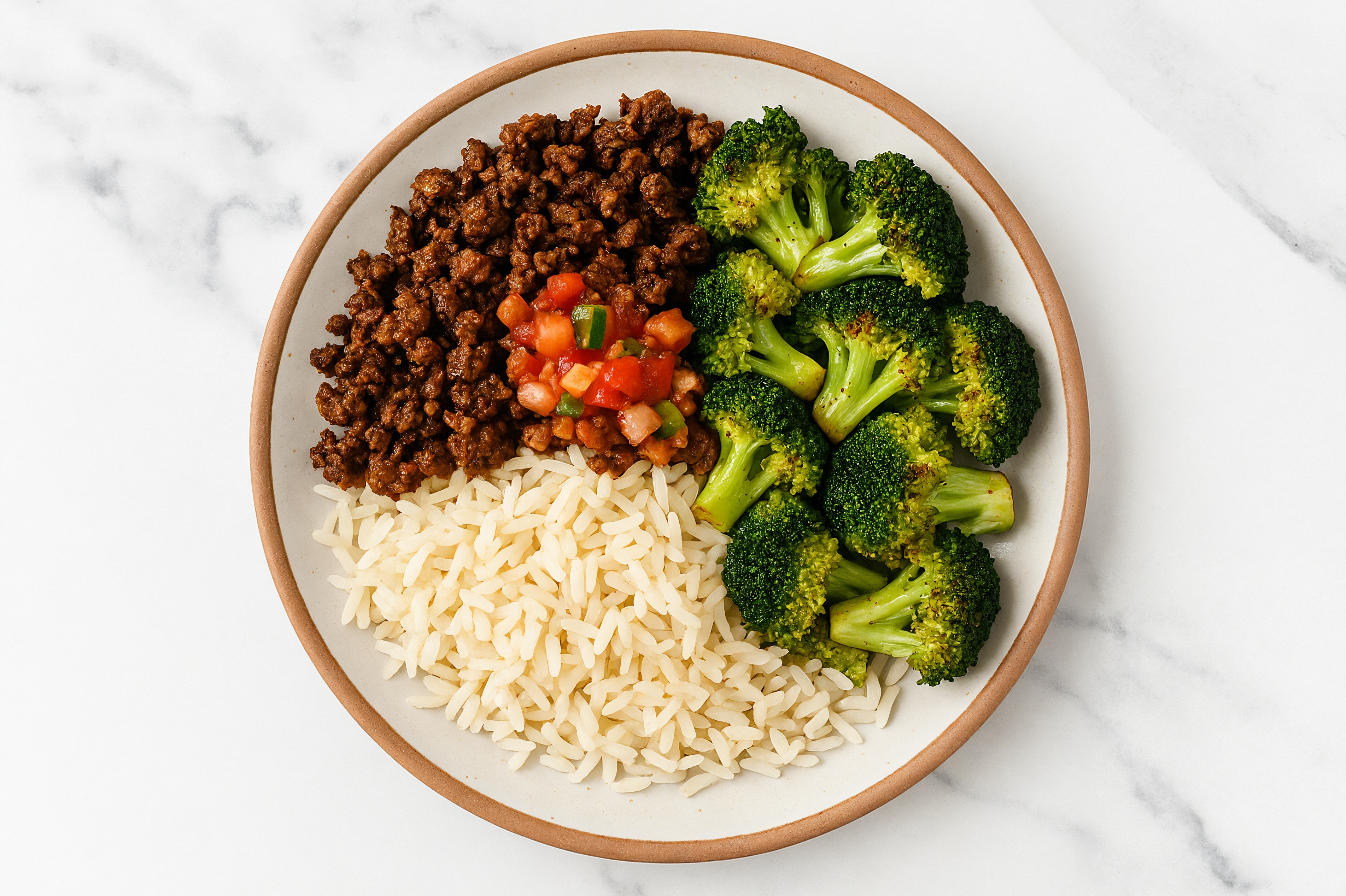 Beef Taco Bowl, Mild Salsa, Rice, + Organic Broccoli