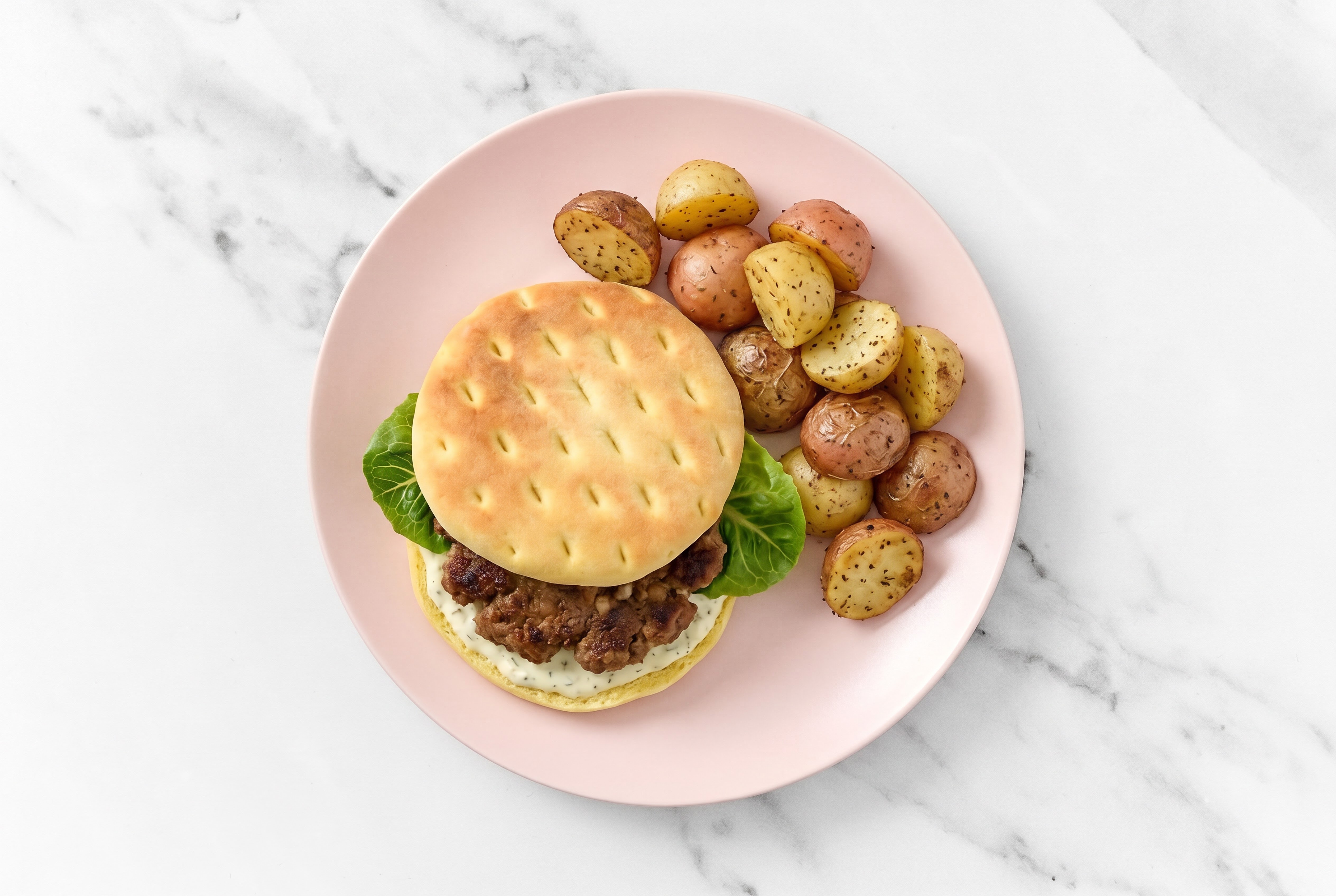 Dill Mexican-Style Ground Beef Burgers + Roasted Ranch Potatoes