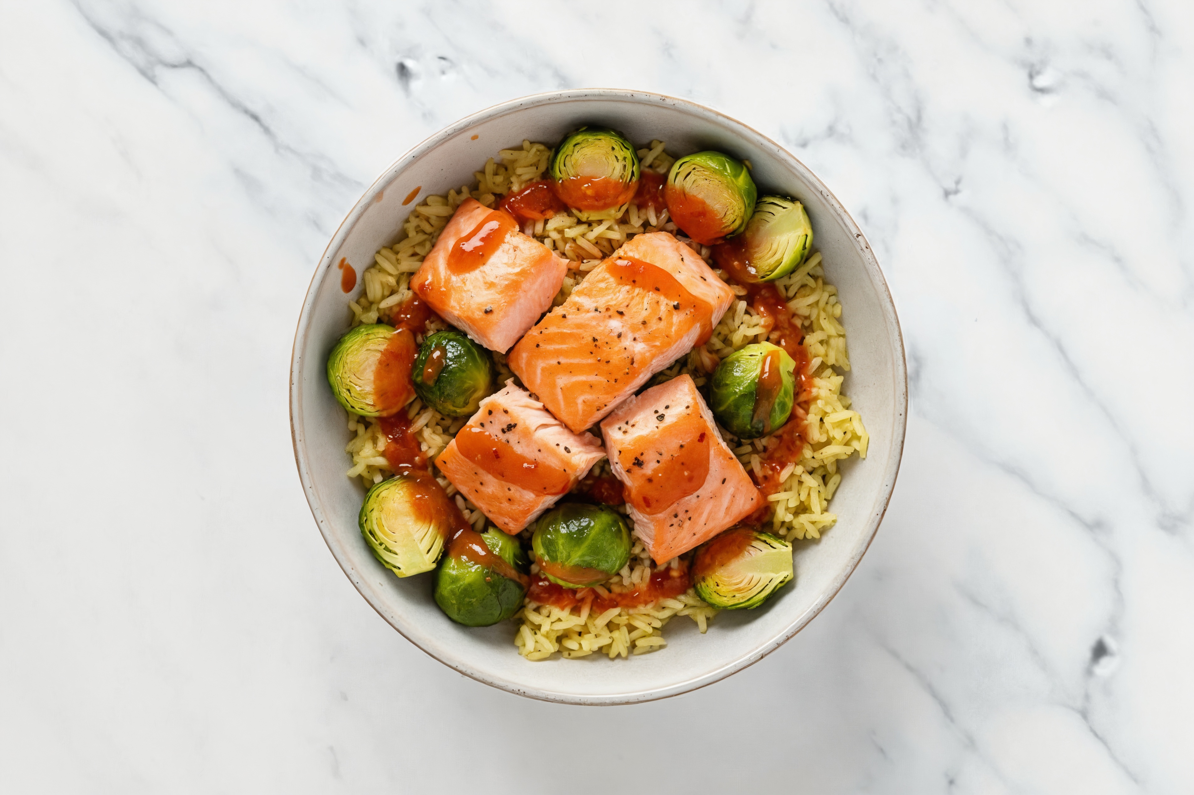 Air Fryer Sweet Chili Salmon + Whole Brussels Sprouts