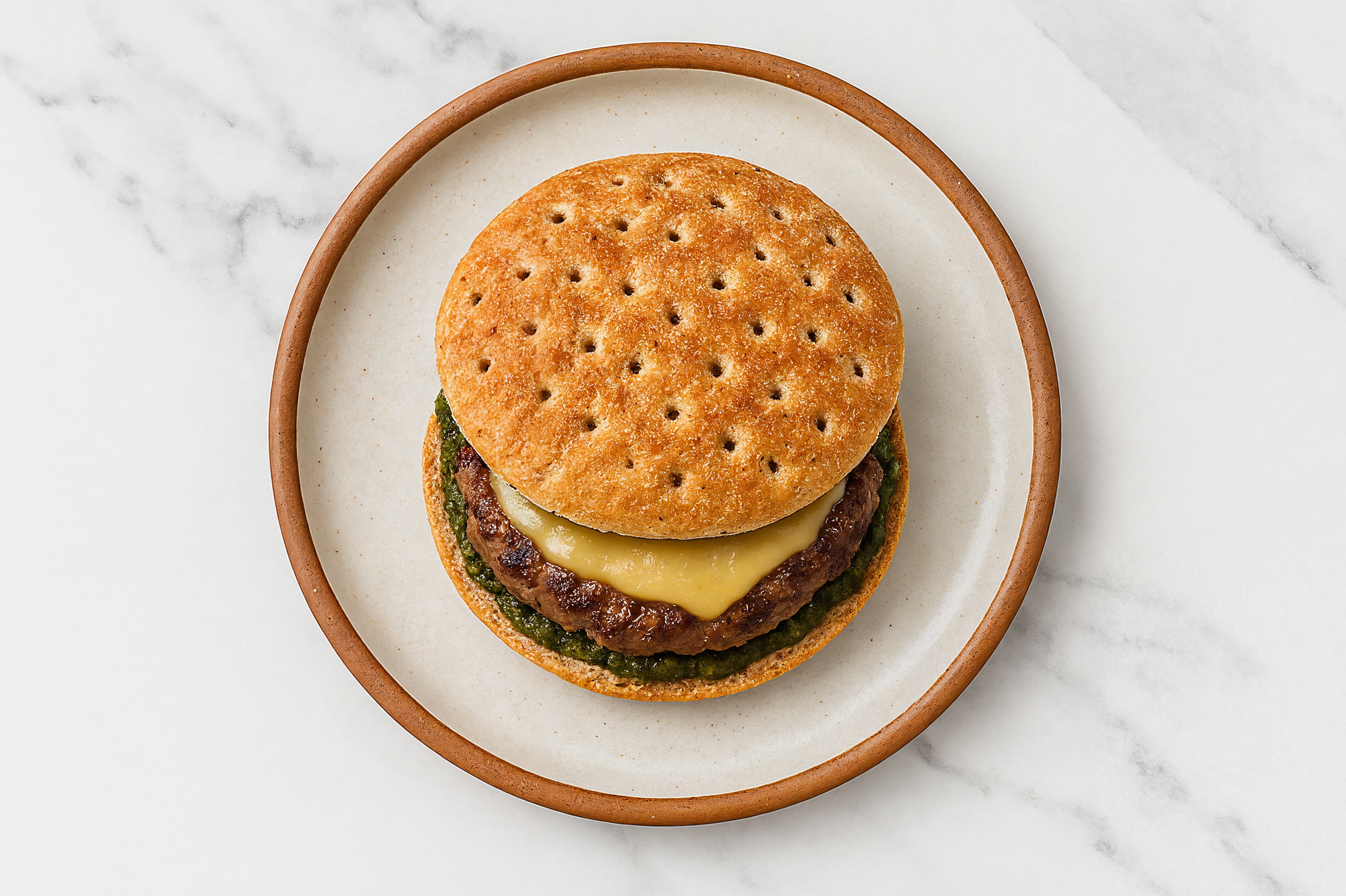 Lamb Burger on Multigrain with Spinach Pesto & Gouda