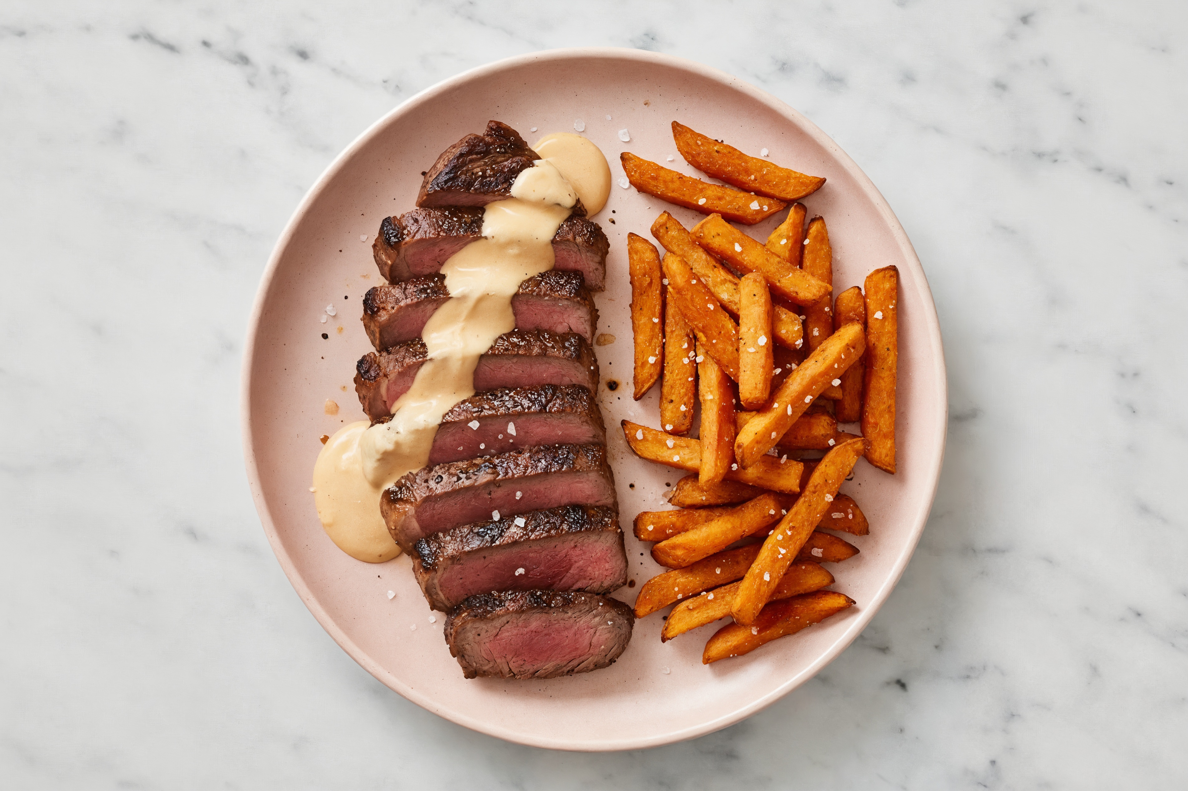 Ribeye Steak with Awesome Sauce + Sweet Potato Fries
