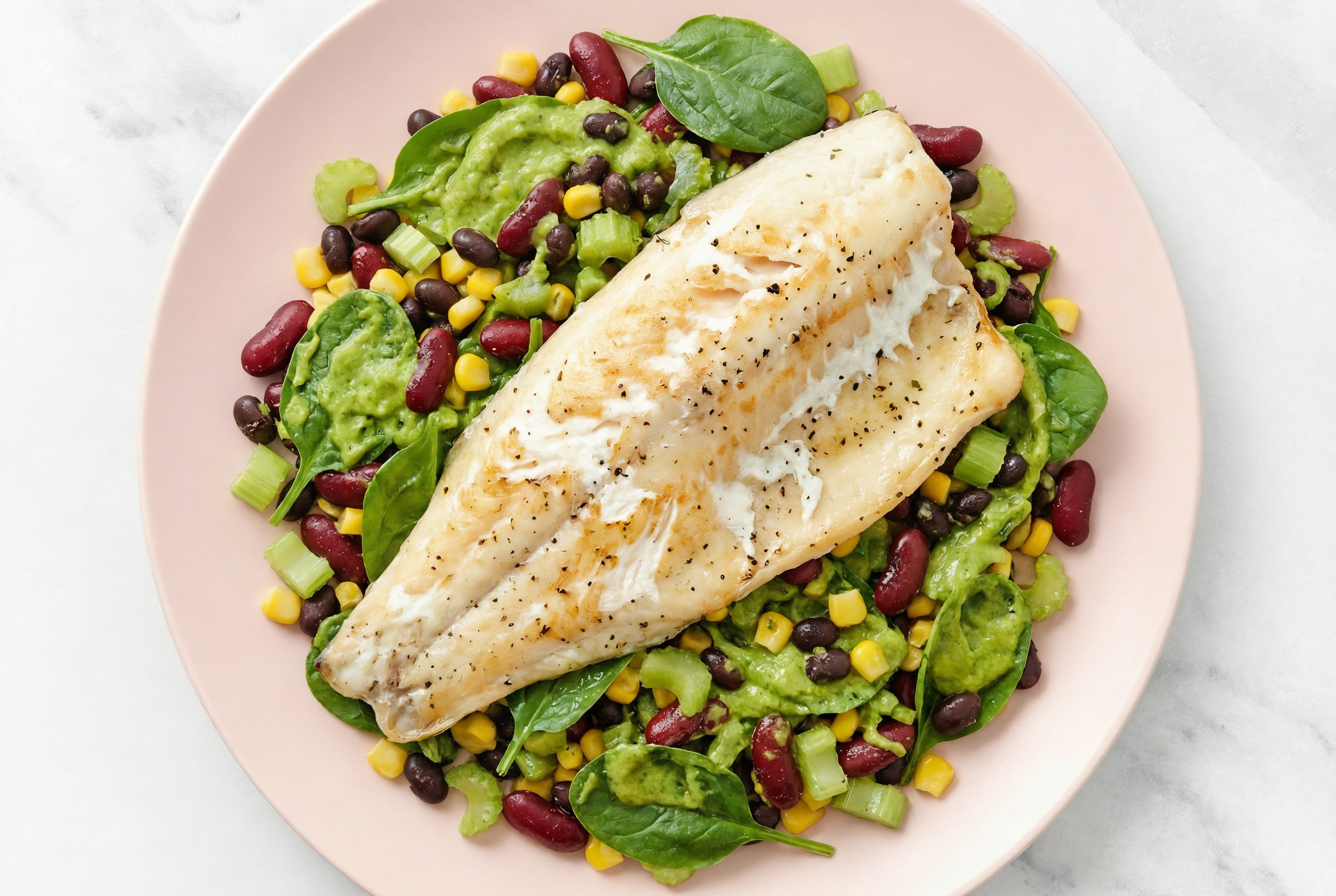 Baby Spinach Salad with Trout, Beans & Avocado