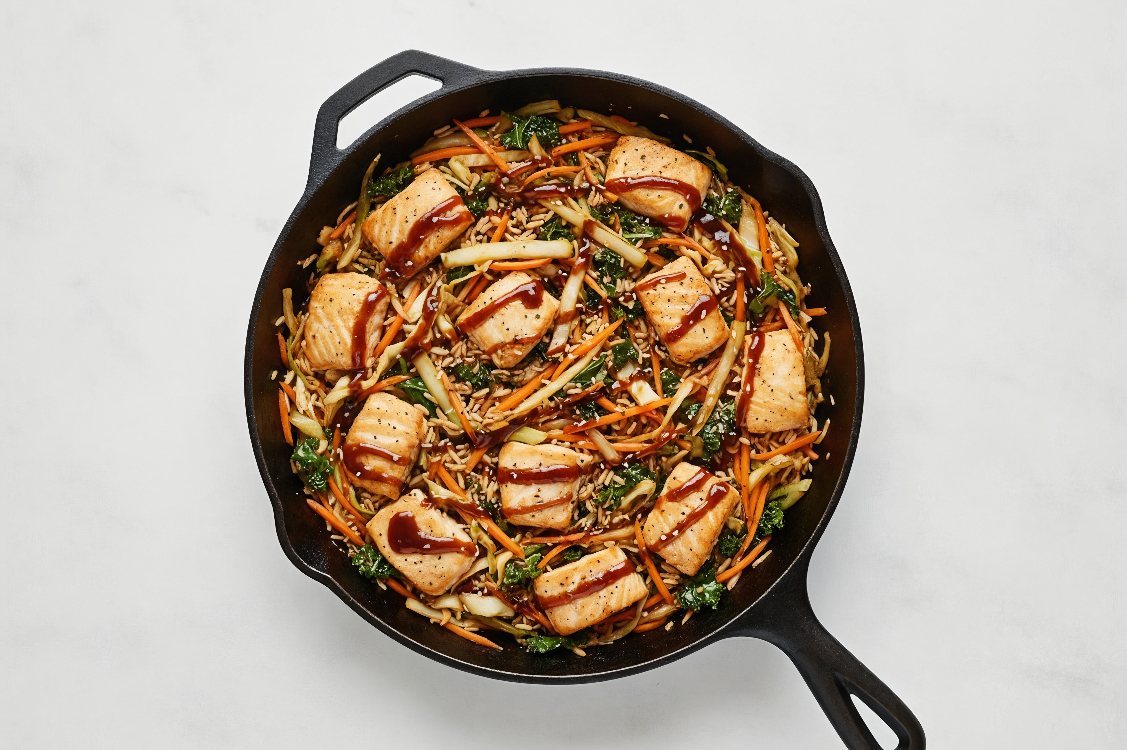 Teriyaki Veggie + Mahi Stir-Fry with Long Grain White Rice