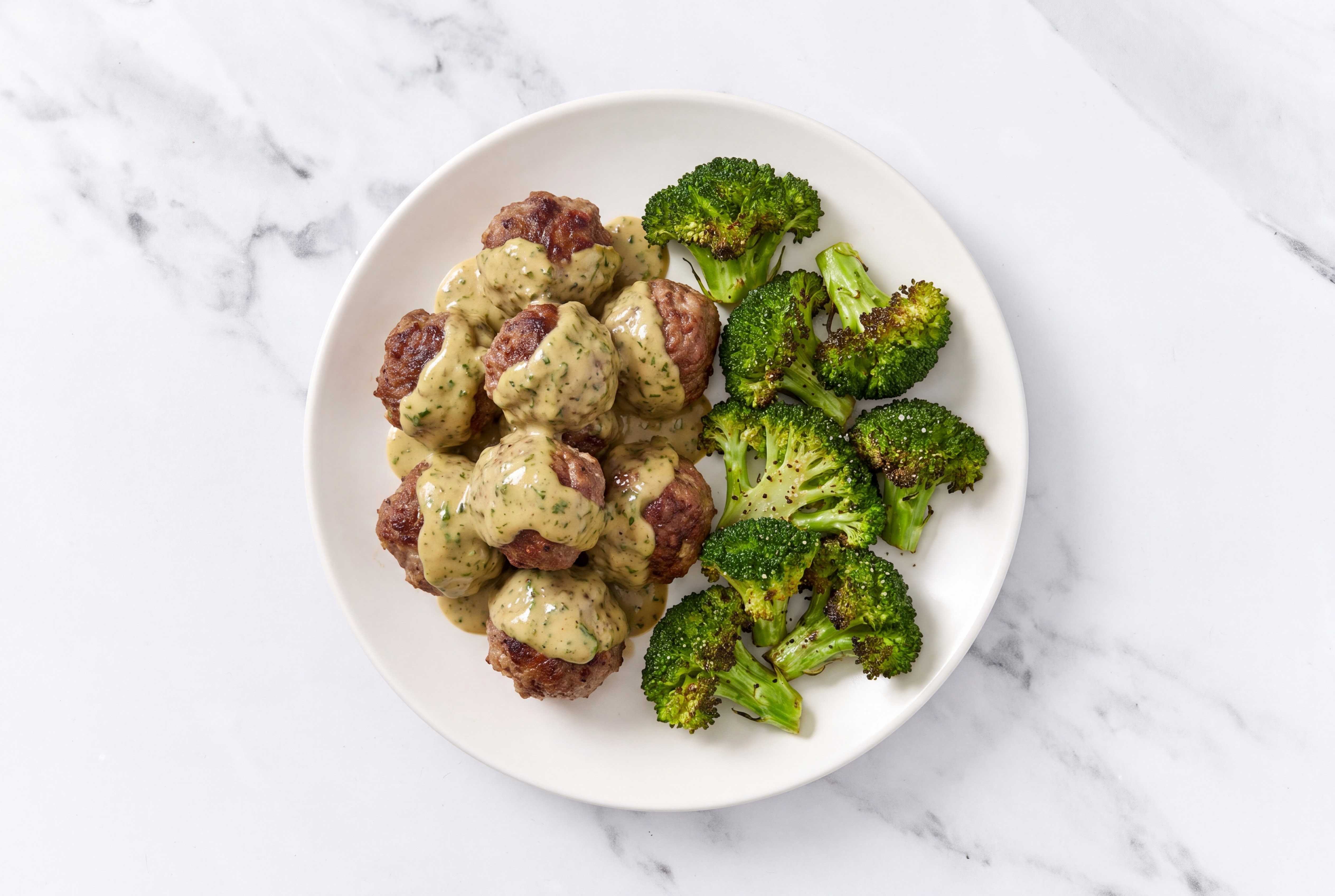 Tahini Baked Beef Meatballs & Broccoli
