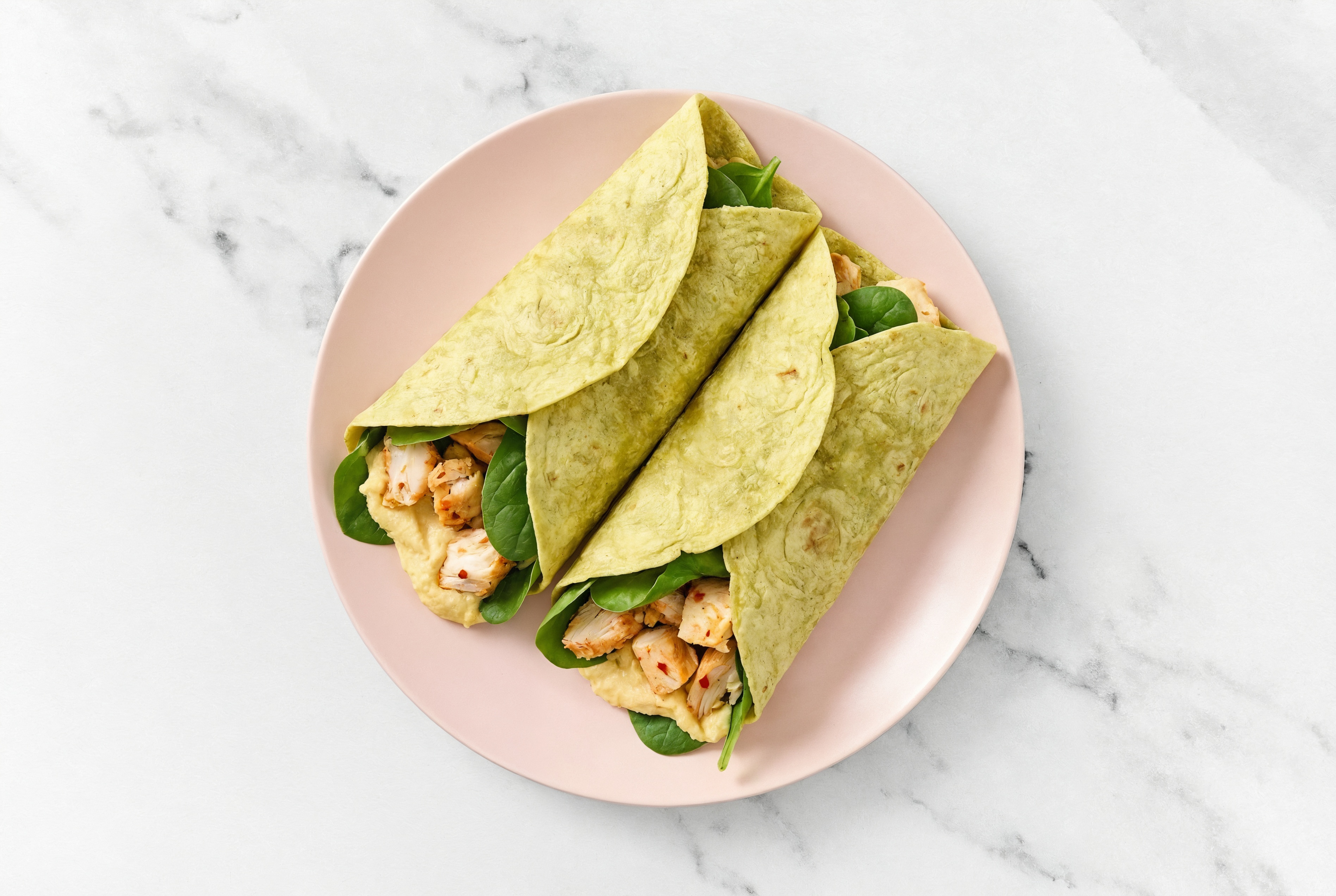 Lemony Olive Oil Sea Salt Hummus + Chile Chicken Wrap
