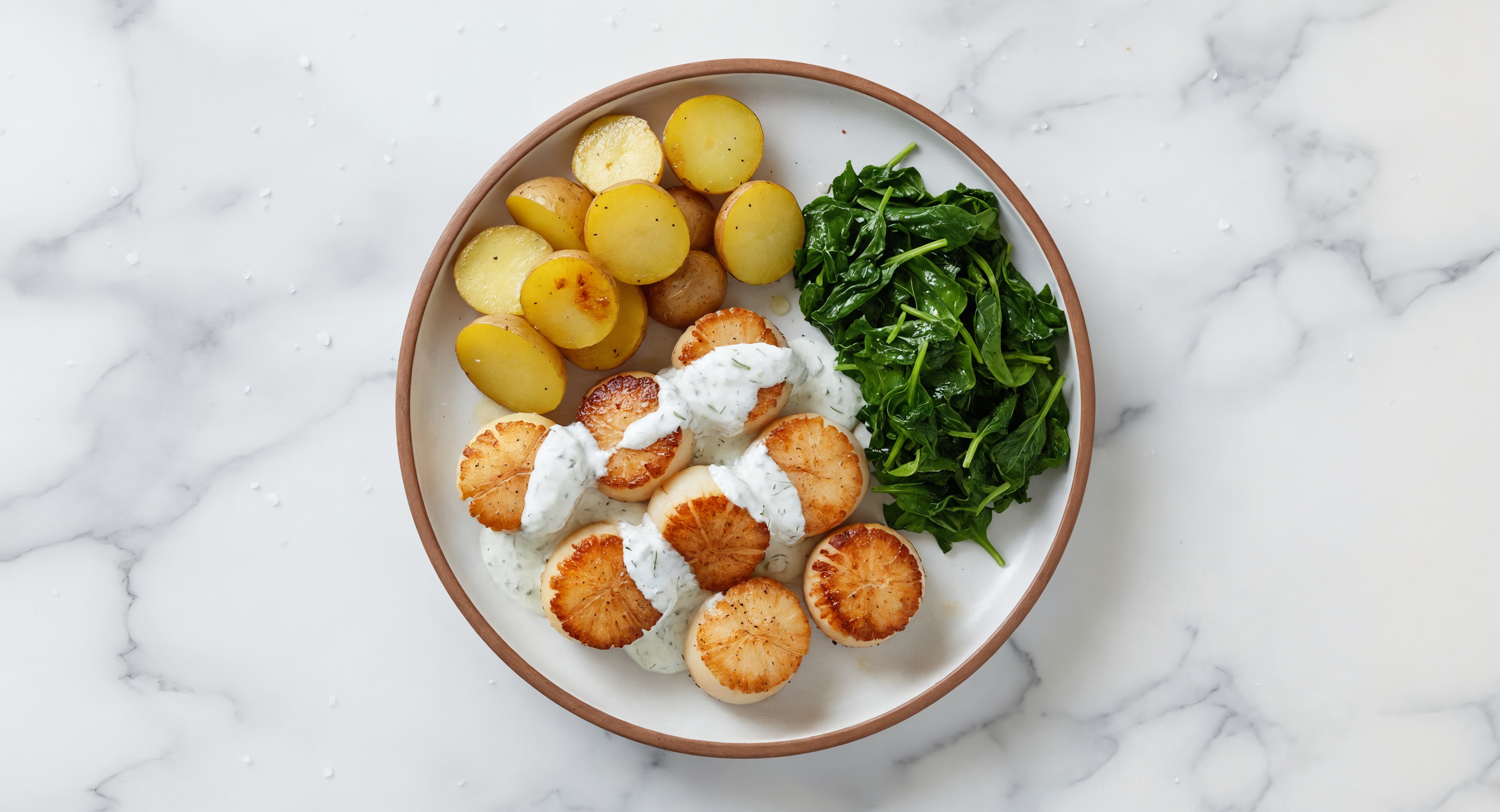 Tzatziki Scallops with Organic Potatoes