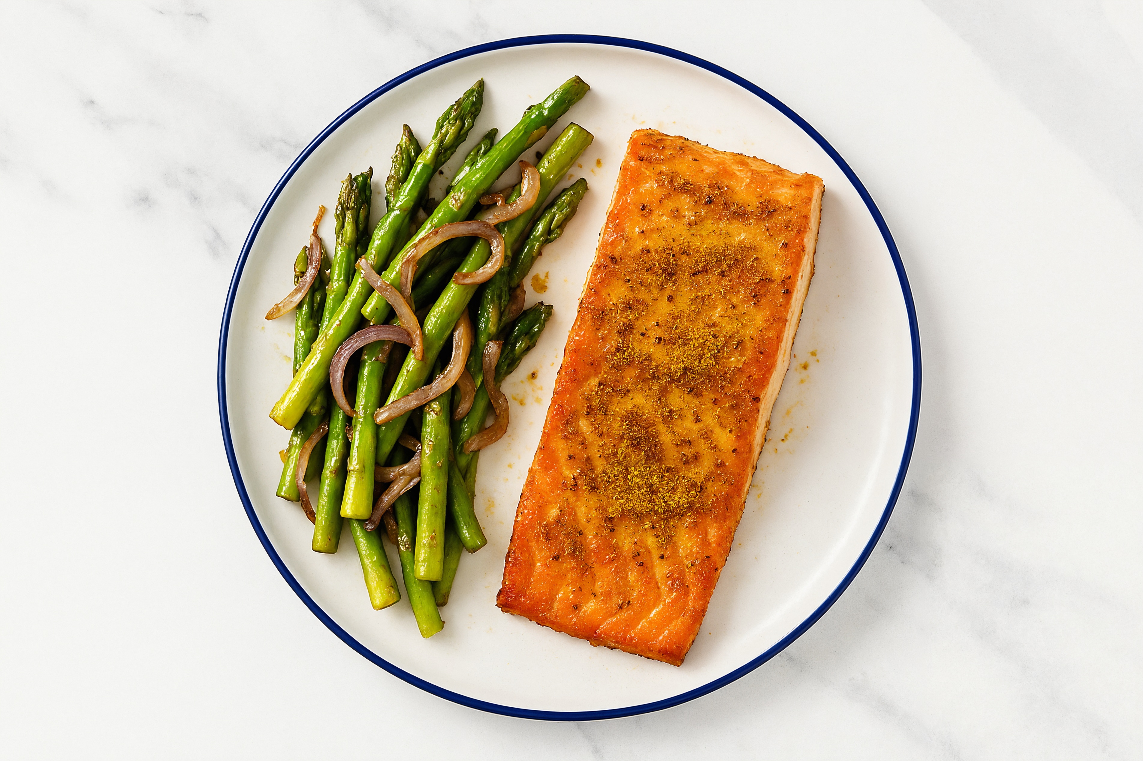 Curry Rubbed Sockeye Salmon + Aromatic Asparagus