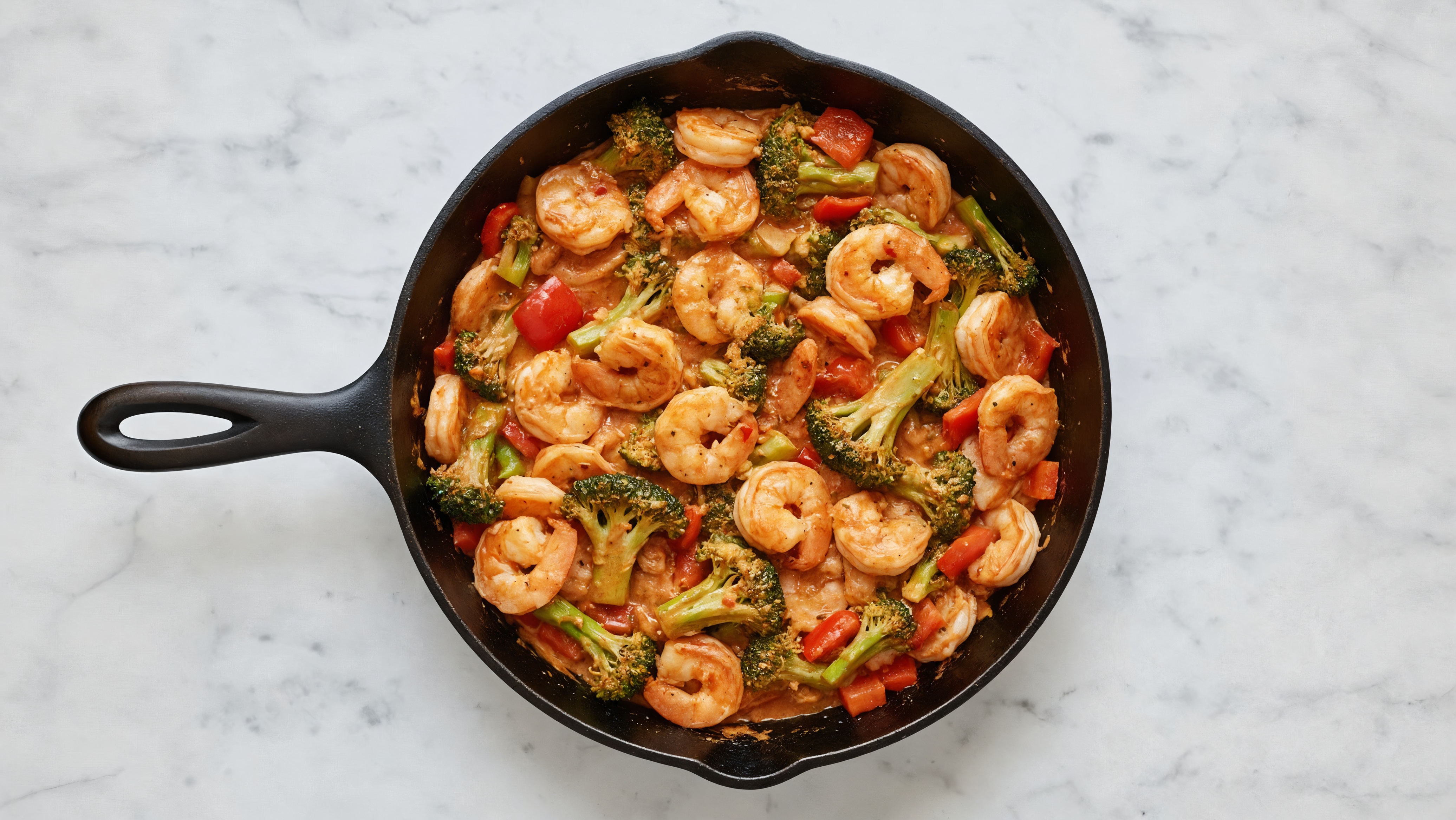 Herby Bang Jumbo Shrimp with Organic Broccoli Sauté with Red Bell Pepper